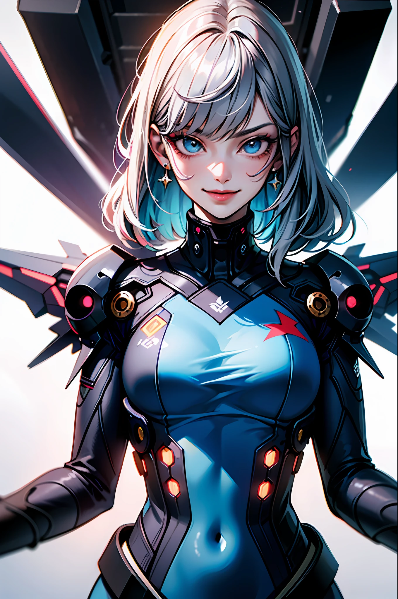 MasterPiece, Max Quality, HIGH QUALITY, (fi Future:1.1), (cyberpunk clothes), Movie lighting, (beautifully detailed background), Beautiful hair details, Dramatic lighting,
1girl, Mech, (Evil smiled:1.2), from from below, blurred background, depth offield, dynamicpose, Gray Hair,
yun、COLORFUL、STAR、STAR、