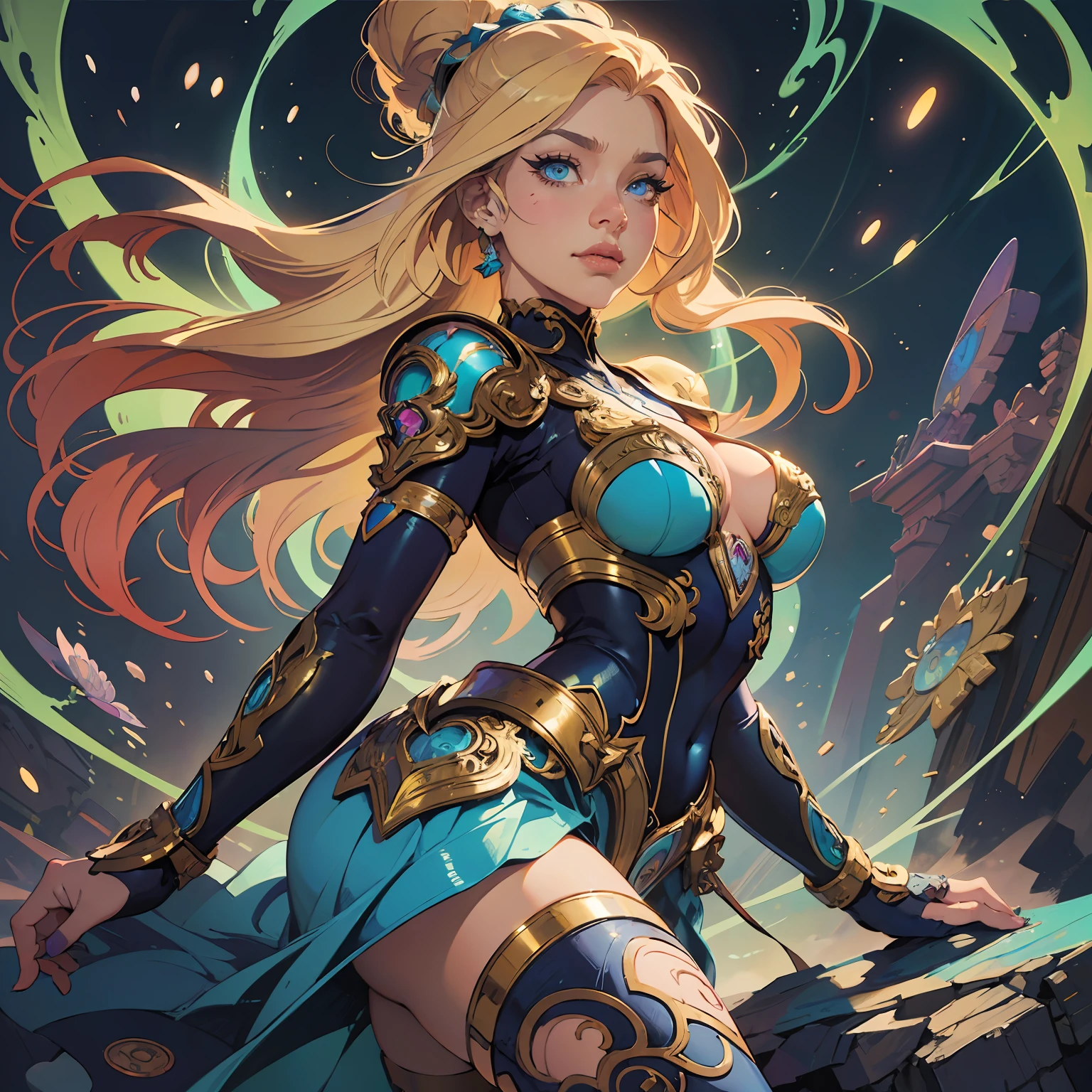 a close up of a AVRIL LAVIGNE with long blonde hair and blue eyes, detailed digital anime art, artgerm on artstation pixiv, digital anime illustration, artgerm. anime illustration, fantasy art style, alphonse mucha and rossdraws, artgerm. high detail, extremely detailed artgerm, anime fantasy illustration, digital anime art, beautiful anime art style, chromic aberration, action packed,light placement art, luminism, maximalism, intricate complex painting matrix, ultra high contrast, detailed busy painting matrix, wide angle lens, bioluminescence, bouncing lighting, intricate reflections, best shadows, best lighting, best postprocessing, artistic filters, ambient occlusion, romanticism