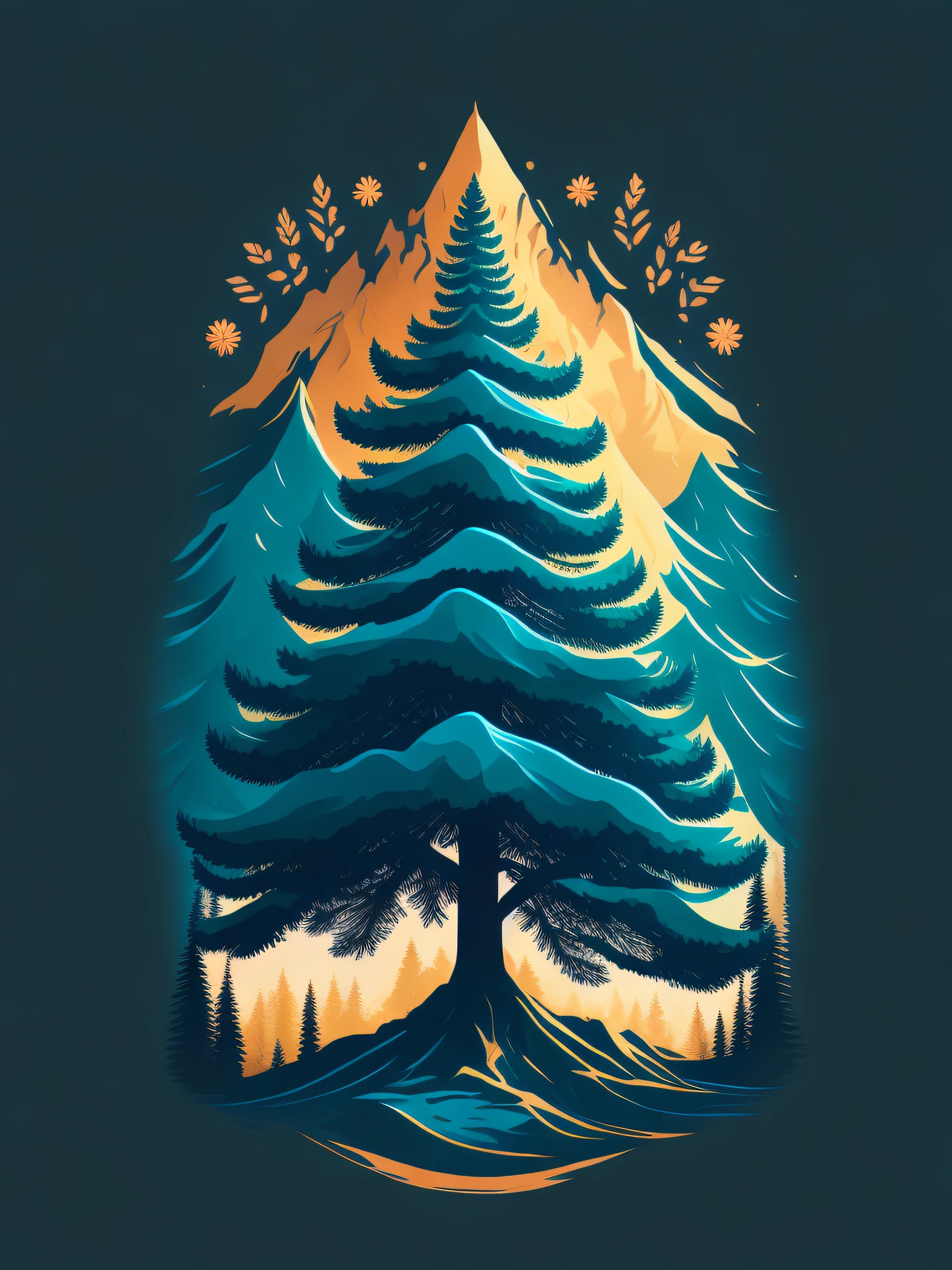 A spruce tree，T-shirt design，rzminjourney，Vector Art