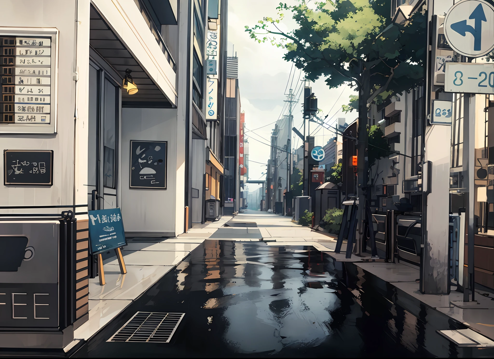 Landscapes、a city、No humans、depth offield、HIGH RES、small details、An ultra-DETAILED、anime background、daytime、Rainy Day、