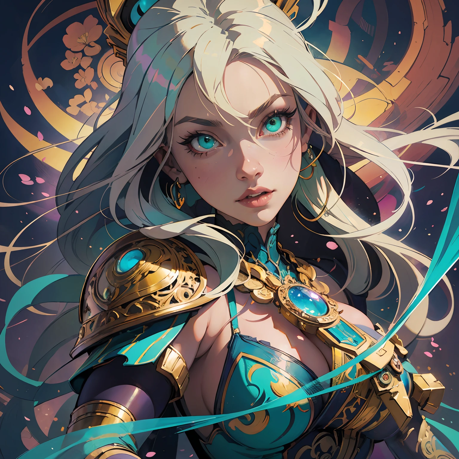 a close up of a AVRIL LAVIGNE with long white hair and green eyes, detailed digital anime art, artgerm on artstation pixiv, digital anime illustration, artgerm. anime illustration, fantasy art style, alphonse mucha and rossdraws, artgerm. high detail, extremely detailed artgerm, anime fantasy illustration, digital anime art, beautiful anime art style, chromic aberration, action packed,light placement art, luminism, maximalism, intricate complex painting matrix, ultra high contrast, detailed busy painting matrix, wide angle lens, bioluminescence, bouncing lighting, intricate reflections, best shadows, best lighting, best postprocessing, artistic filters, ambient occlusion, romanticism