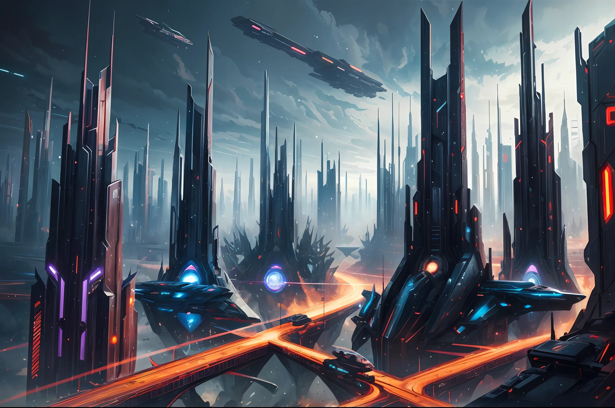 science fiction art, futuristic city