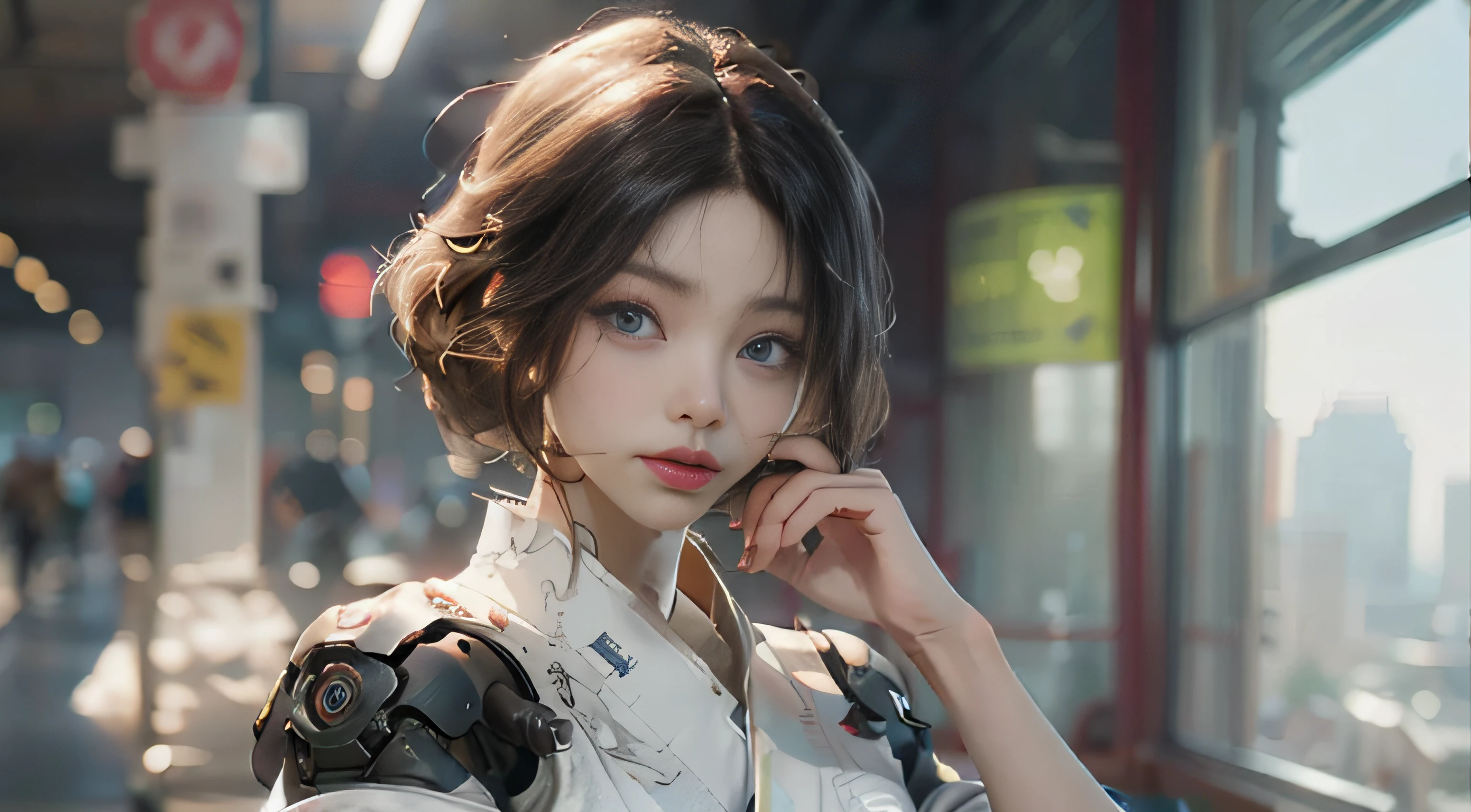 ((best best quality)), ((MasterPiece)), (Detail:1.4), 3D, A beautiful cyberpunk female image,HDR(high dynamic range),raytraced,nvidia rtx,The ultra-Resolution,Unreal 5,Subsurface scattering、pbr texturing、postprocessing、Anisotropic Filtering、depth offield、Maximum Clarity and Clarity、multi-layer texture、Albedo and Specular map、Surface coloring、Mitsu-Accurate simulation of material interactions、Perfect Scale、octanerendering、Two-colored light、large aperture、low ISO、white balance、Rule of Thirds、8K RAW、beautiful bright pupils,flowing robe,Fine pupils,Detailed face and eyes,long lashes,Blushlush,voluminous hair,Fresh glass lip,