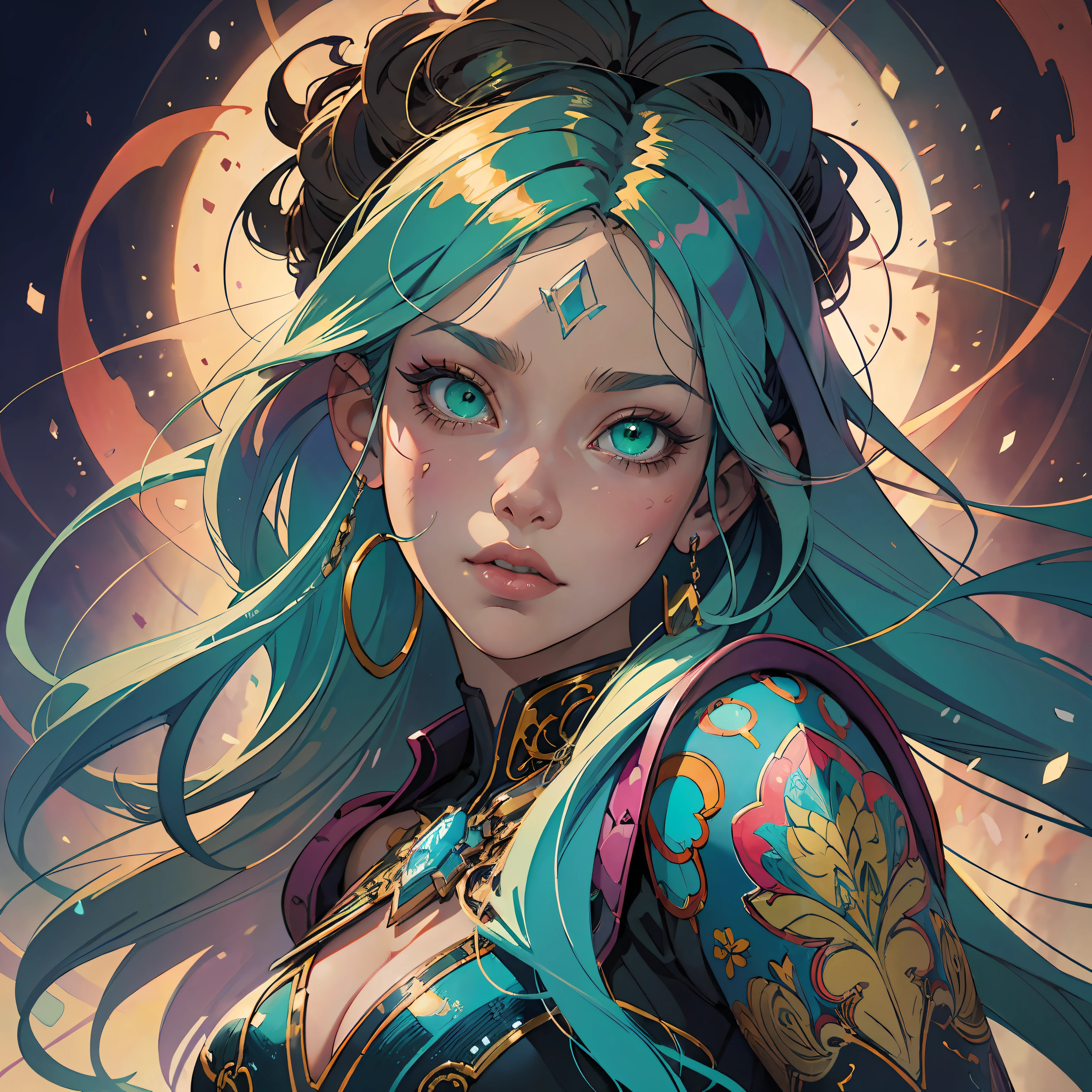 a close up of a AVRIL LAVIGNE with long white hair and green eyes, detailed digital anime art, artgerm on artstation pixiv, digital anime illustration, artgerm. anime illustration, fantasy art style, alphonse mucha and rossdraws, artgerm. high detail, extremely detailed artgerm, anime fantasy illustration, digital anime art, beautiful anime art style, chromic aberration, action packed,light placement art, luminism, maximalism, intricate complex painting matrix, ultra high contrast, detailed busy painting matrix, wide angle lens, bioluminescence, bouncing lighting, intricate reflections, best shadows, best lighting, best postprocessing, artistic filters, ambient occlusion, romanticism