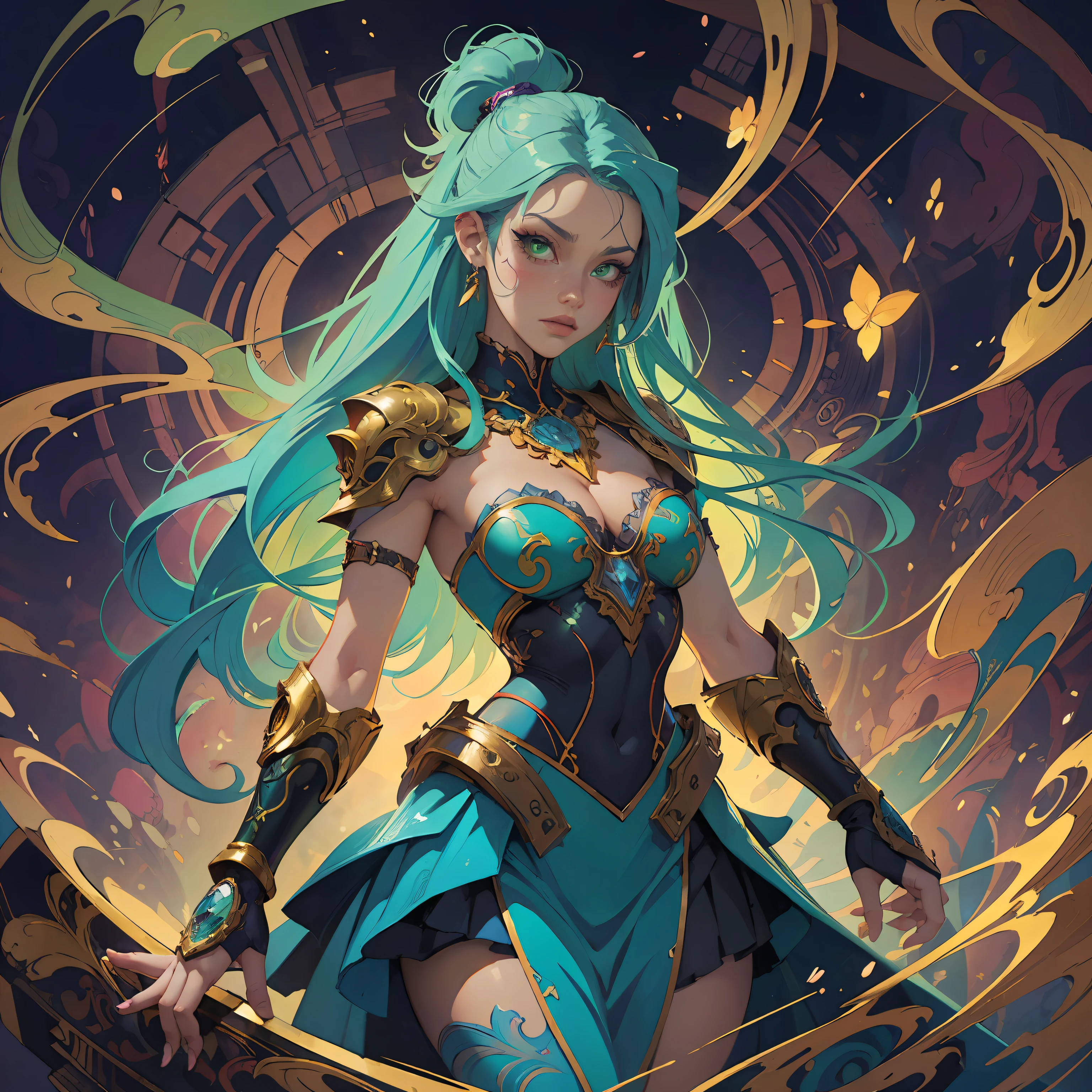 a close up of a AVRIL LAVIGNE with long white hair and green eyes, detailed digital anime art, artgerm on artstation pixiv, digital anime illustration, artgerm. anime illustration, fantasy art style, alphonse mucha and rossdraws, artgerm. high detail, extremely detailed artgerm, anime fantasy illustration, digital anime art, beautiful anime art style, chromic aberration, action packed,light placement art, luminism, maximalism, intricate complex painting matrix, ultra high contrast, detailed busy painting matrix, wide angle lens, bioluminescence, bouncing lighting, intricate reflections, best shadows, best lighting, best postprocessing, artistic filters, ambient occlusion, romanticism