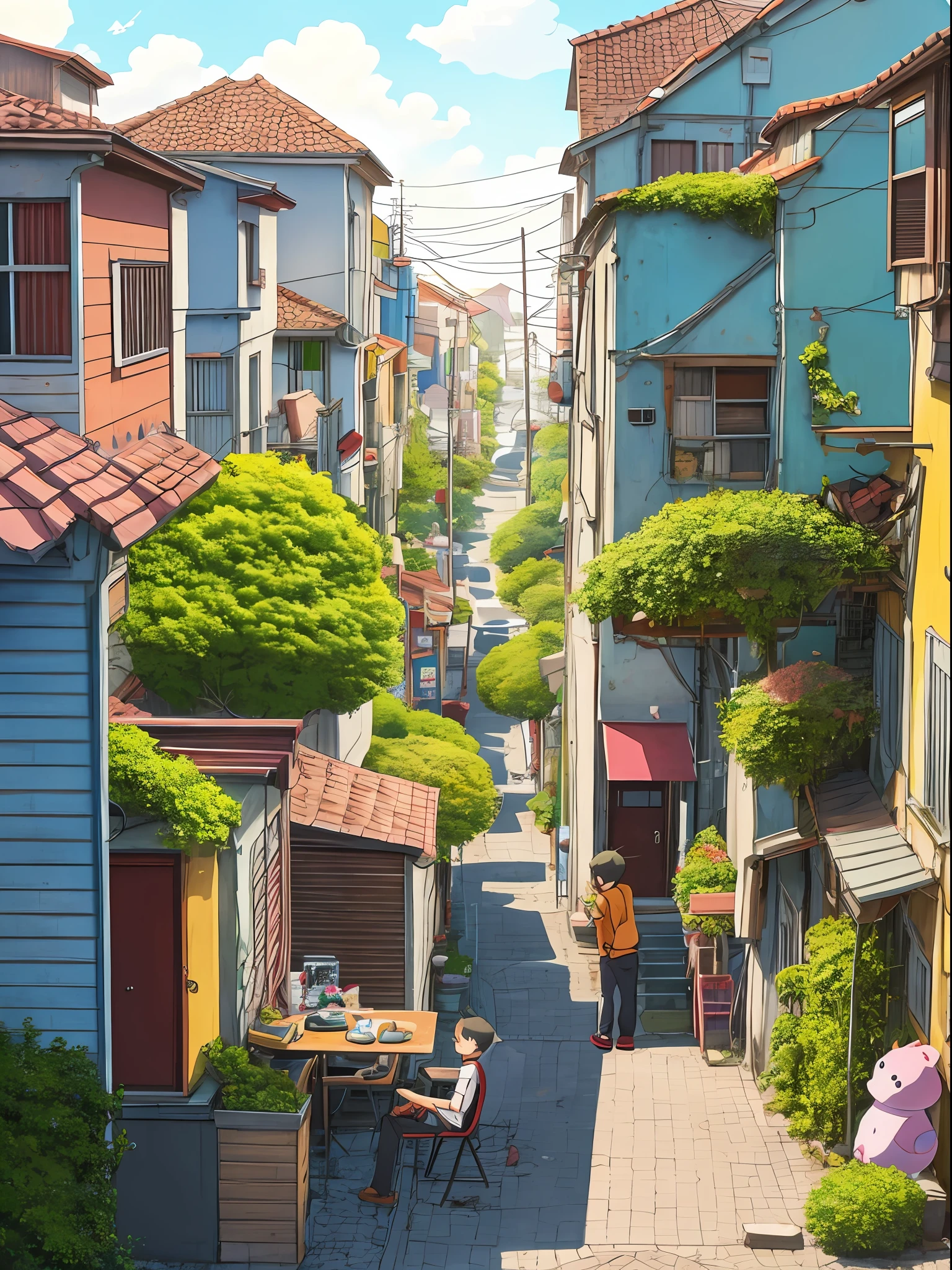 anime boy sitting on a ledge with stuffed animals, cute art style, lofi artstyle, cute detailed digital art, anime aesthetic, cute anime, high quality anime artstyle, anime boy, anime artstyle, cute detailed artwork, soft anime illustration, lofi girl, lofi aesthetic, lofi art, lofi, cute artwork, high quality fanart, illustrated anime