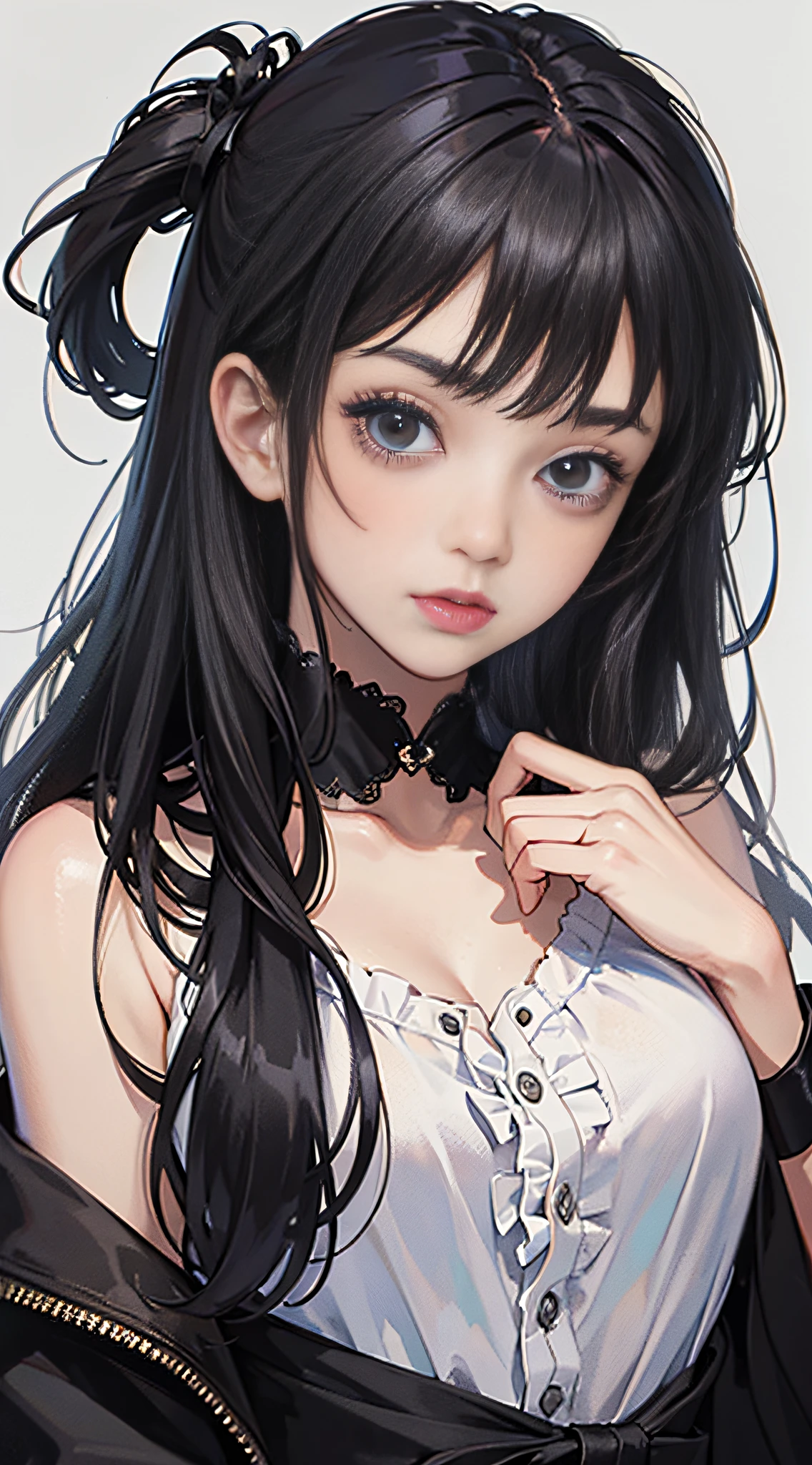 (masterpiece, best quality:1.4), looking at viewer, 
(wavy hair:0.8), long hair, black hair, black theme,