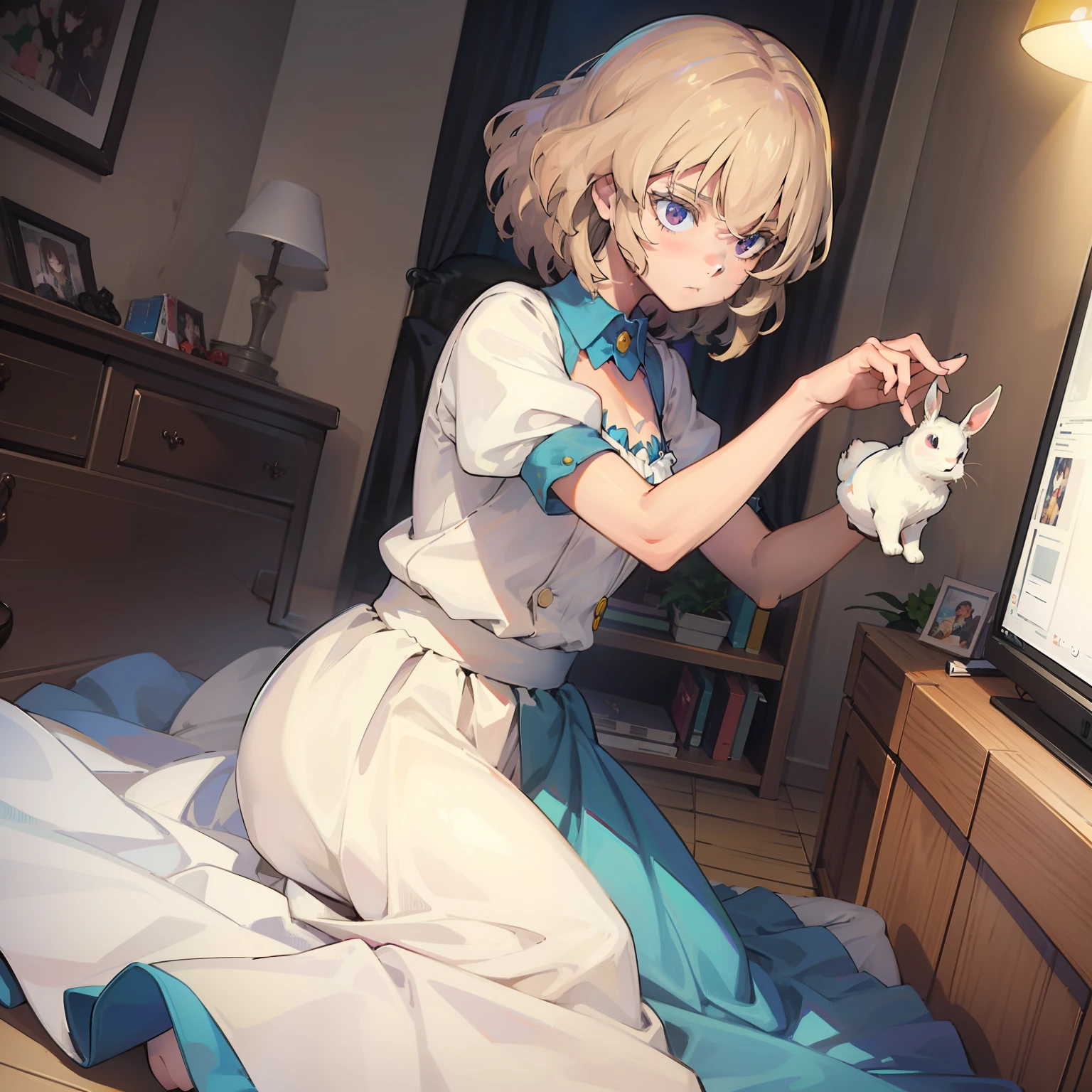anime girl with rabbit and clock in her hands, kawacy, like alice in wonderland, alice from alice in wonder land, splash art anime loli, Guweiz in Pixiv ArtStation, portrait of alice in wonderland, alice in wonderland style, detailed digital anime art, trending on artstation pixiv, alice, the white rabbit, anime fantasy illustration,景深1:5,official arts, Unity 8k壁纸, ultra Detailed, Beautiful and beautiful, MasterPiece, best best quality, (Dynamic Angle:1.4),Romantic depth of field exotic_Dance,,PerfectNwsjMajic,(MasterPiece,topquality,best best quality,official arts,Beauty and aesthetics:1.2),extremedetailed,COLORFUL,highest details,,MasterPiece, the best quality t, Realistic ,