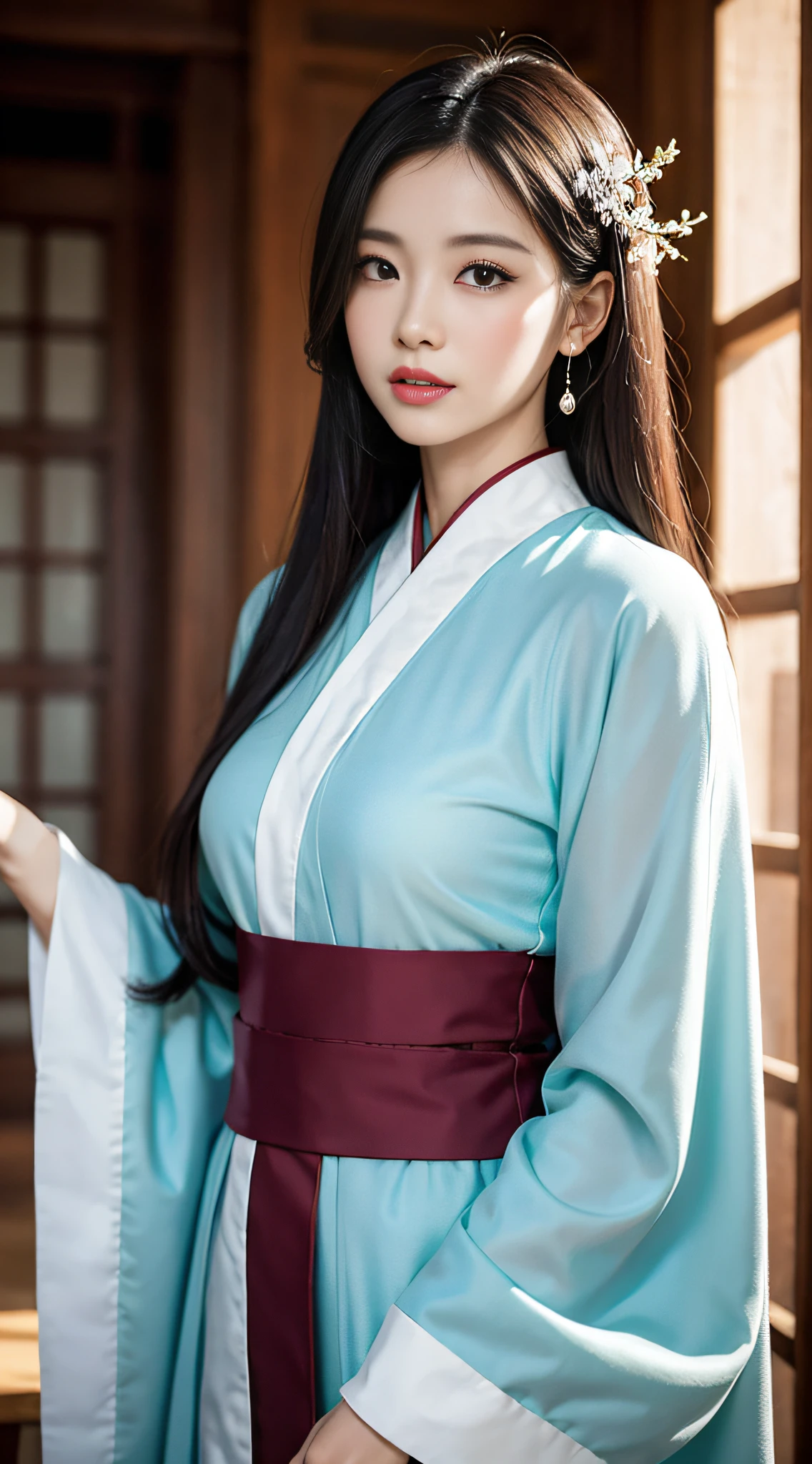 Black hair，long haired，High horsetail，black colored eyes，hansome，Upper body standing painting，illustration，）Hanfu，ancient Chinese style，snowy night，Precious jewelry，Ancient long sword，the best quality t，Original，，Very rich in detail，MasterPiece，Very Detail，CG，8k，Refined face，The hair is fine，atmospurate，Mu Xia，Wide robe with large sleeves，divinity，MasterPiece，classical temperament，Xian Xia，，Warm as jade, ancient long sword，snowy night，Lamei，Plum Blossom，Branches，snowflakes，the best quality t，Original，，Very rich in detail，MasterPiece，Very Detail，CG，8k，Refined face，The hair is fine，atmospurate，Mu Xia，Wide robe with large sleeves，divinity，MasterPiece，classical temperament，Xian Xia，