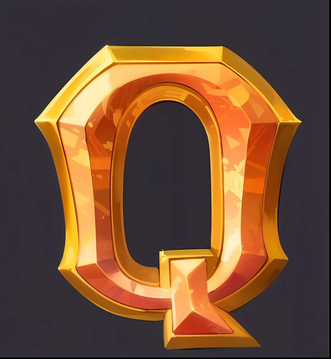 a gold letter q with a red and yellow design, quest marker, 3 d icon for mobile game, fantasy game spell symbol,game icon asset, quartz, hearthstone inspired, oc rendered, game icon stylized, hearthstone art style, hearthstone art, hearthstone art style, q,reality,European and American realism