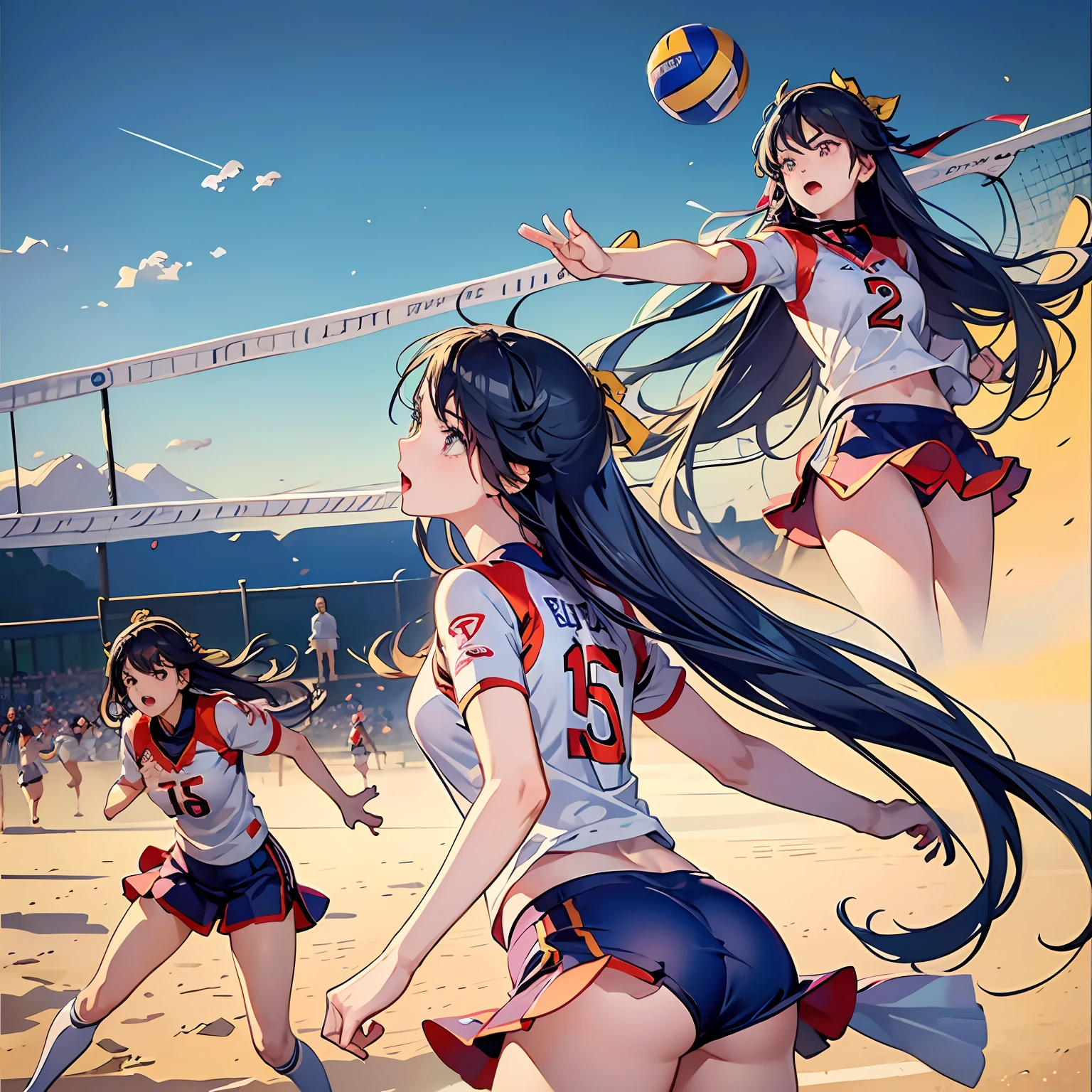(highs quality,super cum-detailliert,Handdrawn style)Dynamic depiction of a volleyball ager anime,The main attacker of the Lash Valley team,Show confidence and passion in the scene of modern life。 --auto