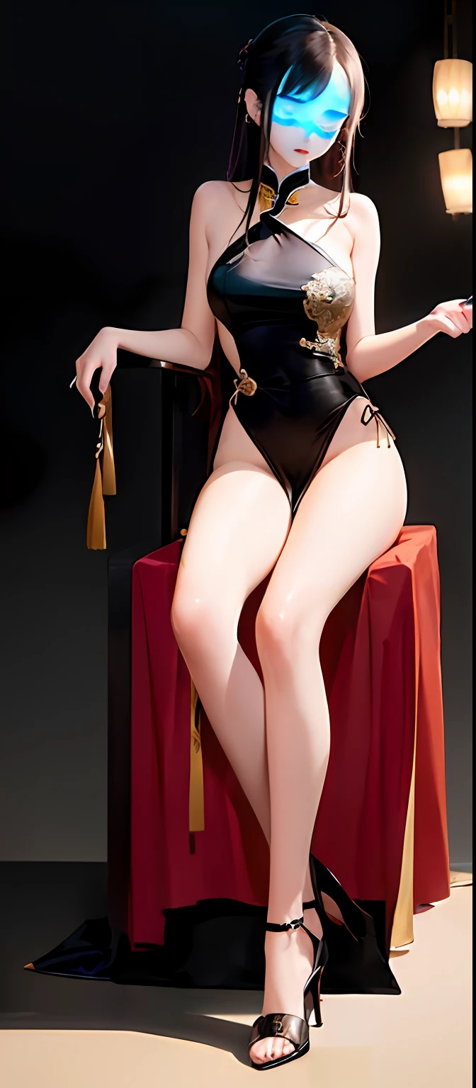 A sexy and seductive lady，Silk high-forked hanfu，Stiletto Heels，（naked leg），Teasing expressions，sitting on a throne，streaked hair，Brunette，moles under the eyes，Half-Closed Eyes，wearing professional makeup，Anime Style，Chinese court，Chinese feeling，lanterns，Chinese knot，super high definition，Masterpiece、，8k，best best quality，ccurate，Anatomically correct，Highly detailed character，Stiletto heels，naked leg，Rounded and smooth bare legs，(8k, RAW photo of, best best quality, Masterpiece、，:1.2), european feel,Medieval,（（Character Concept Art）），full body concept，Still life, Finely detail, center of screen, still life only,