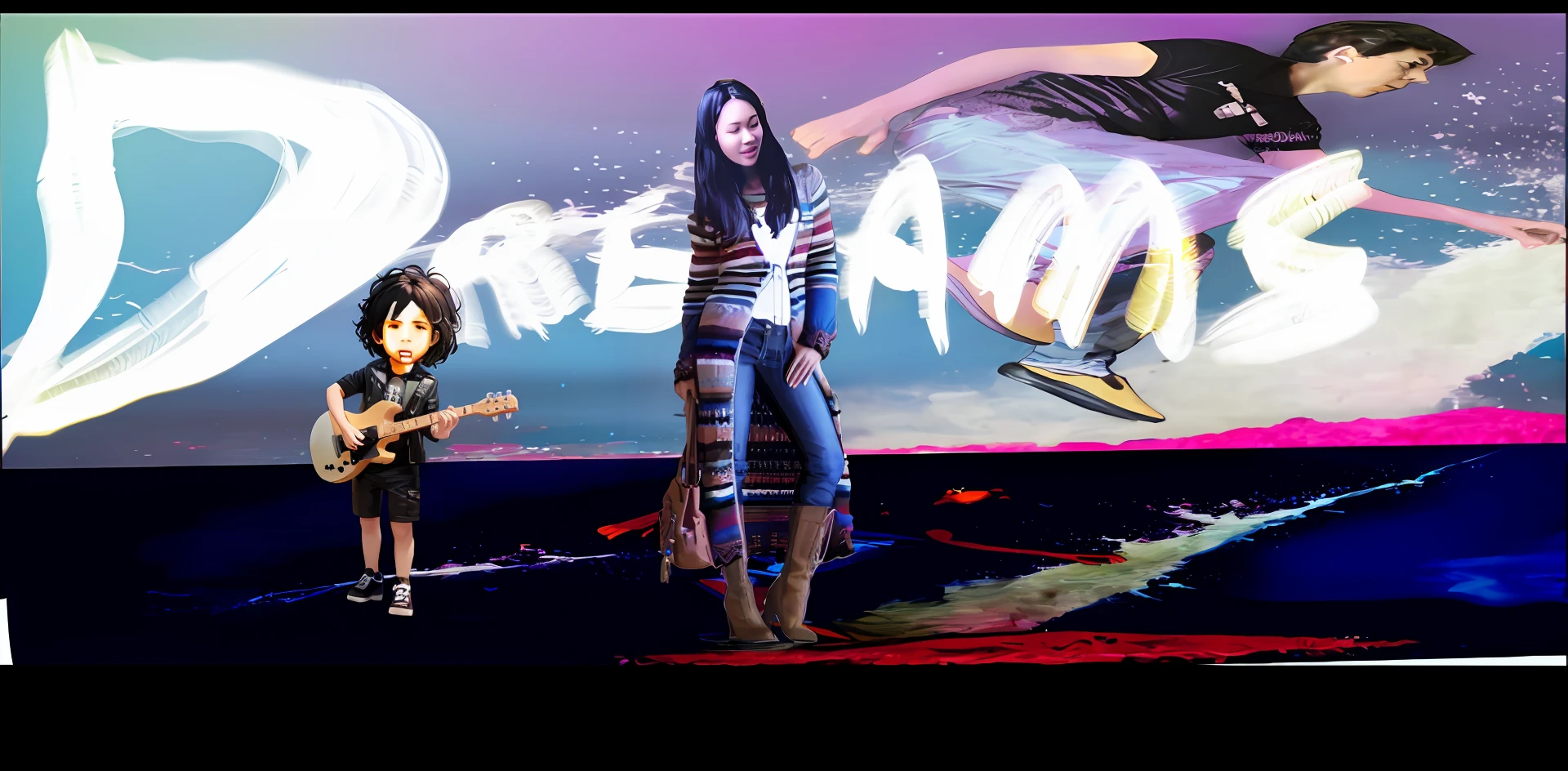 there are two people standing on a stage with a guitar, Dreampunk, video de musicas, !Sonho Los Angeles, do rock sonhadora, arte do romantismo Dreampunk, ((Saturado)), Sonho!, !arte conceitual dos sonhos, dreamlike art, um sonho, ! sonhar, Sonho, Sonhe como, Sonhos, sonhar, Fanart, Dreamyart