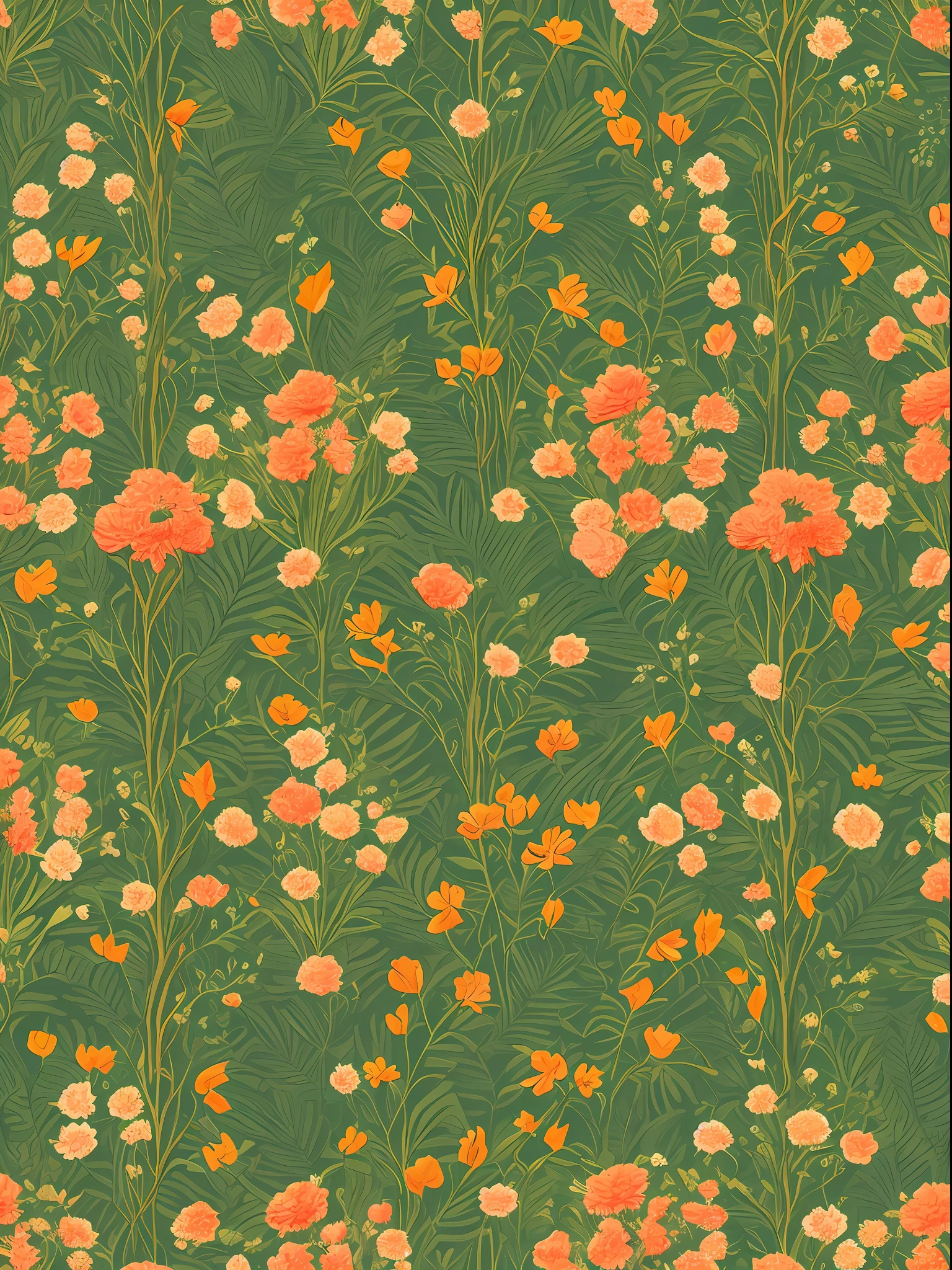 Seamless patterns of flowers and trees and , repeating patterns design, fabric art, flat illustration, highly detailed clean, vector image, photorealistic masterpiece, professional photography, simple field background, isometric, bright vector