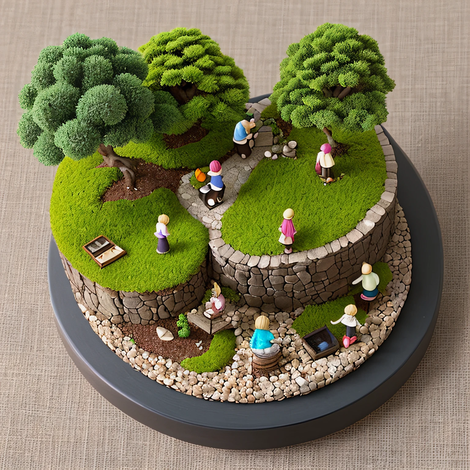 Miniature bonsai landscape with dolls above --auto
