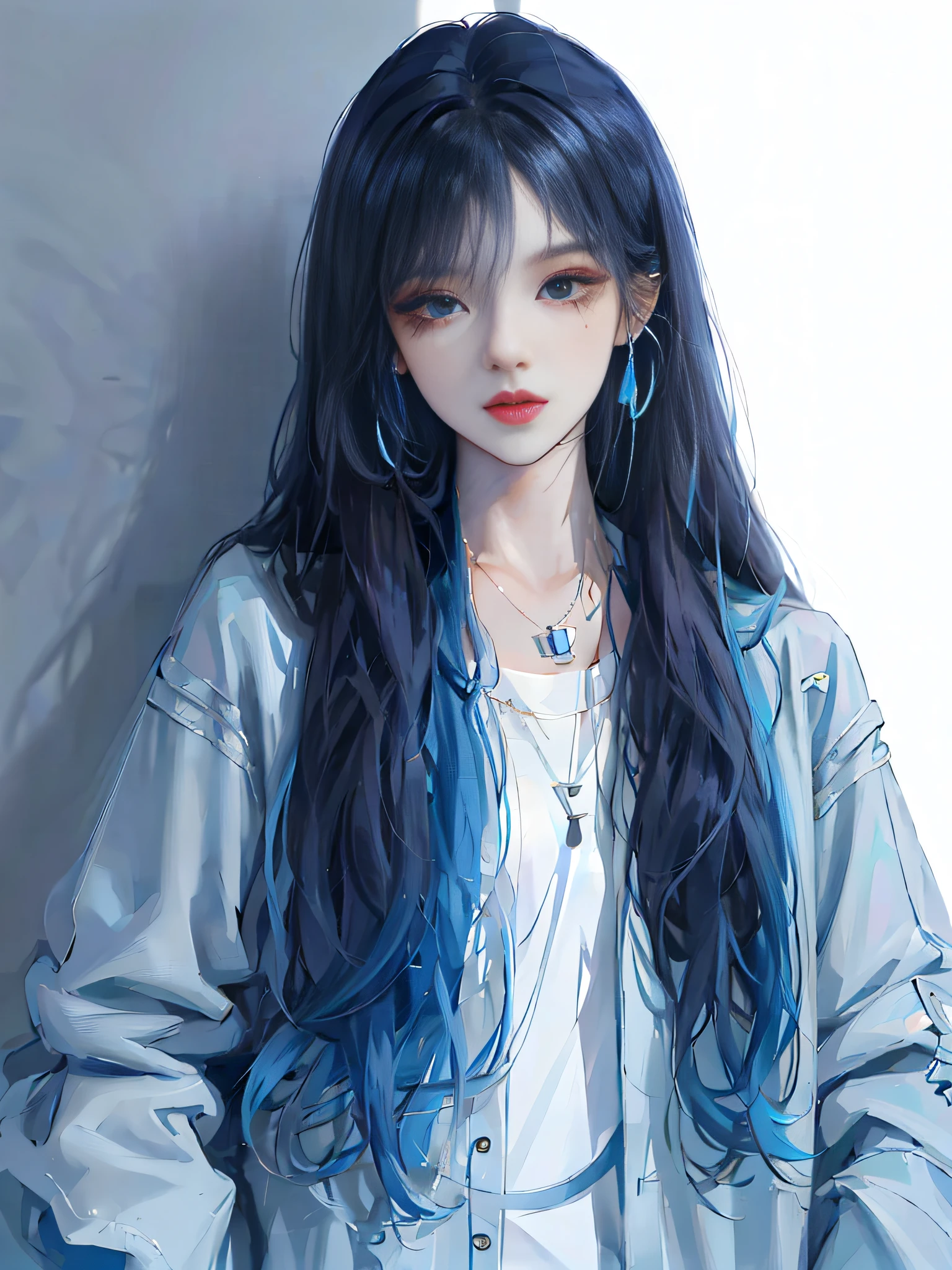 a close up of a person with long hair wearing a blue jacket, anime girl with long hair, anime style. 8k, realistic young anime girl, beautiful anime style, beautiful blue haired girl, realistic anime artstyle, girl with blue hair, style anime, anime styled, young anime girl, beautiful anime girl, realistic anime 3 d style, anime style