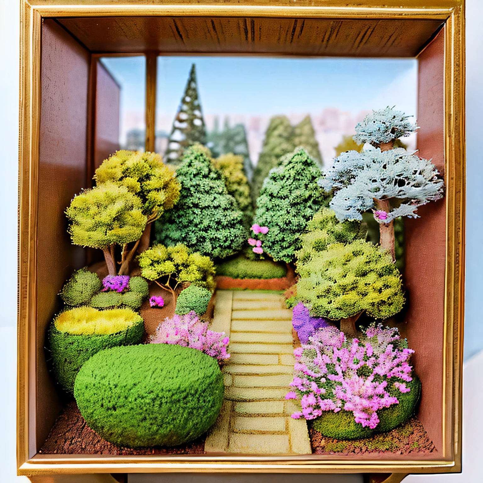 Miniature bonsai landscape with dolls above --auto