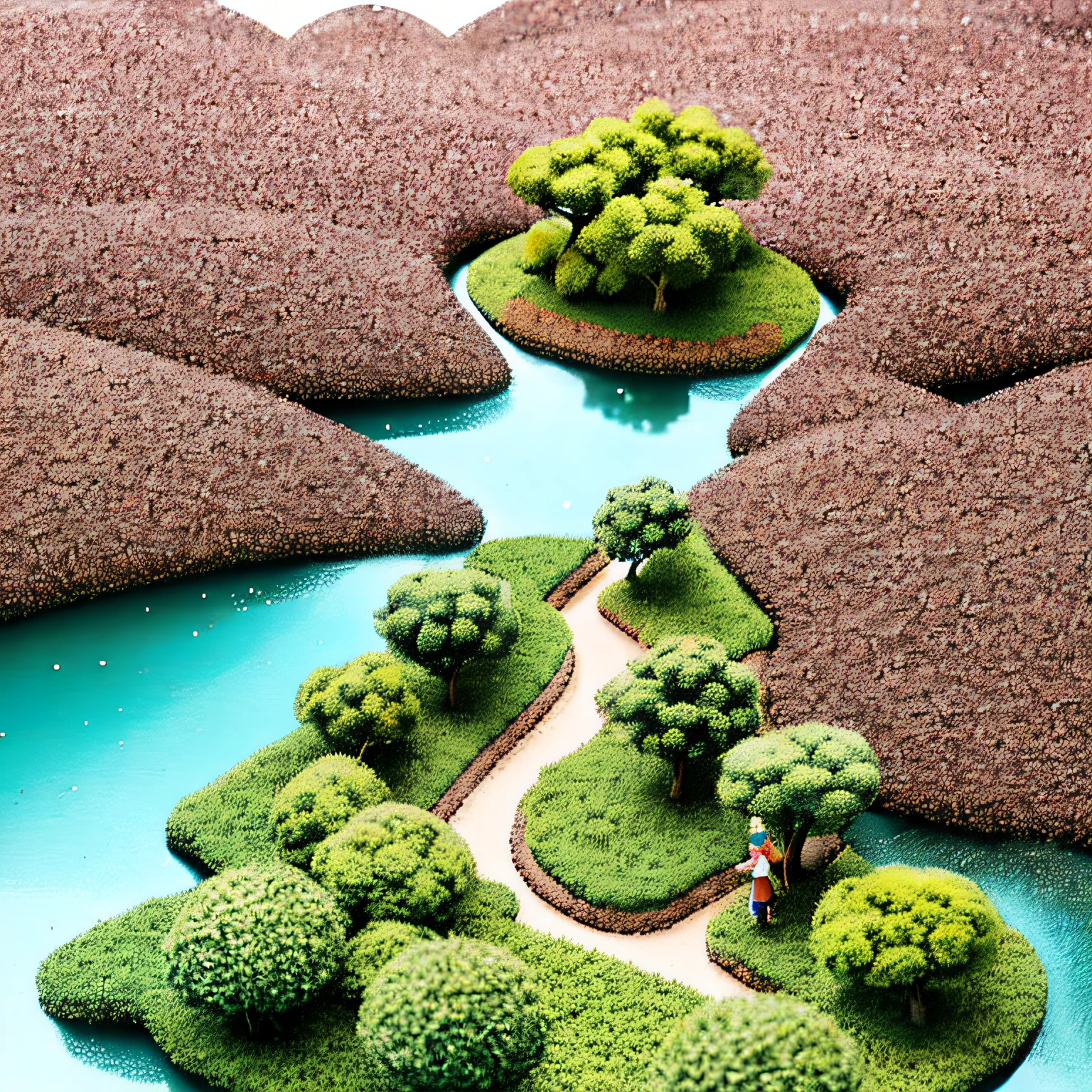 Miniature bonsai landscape with dolls above --auto