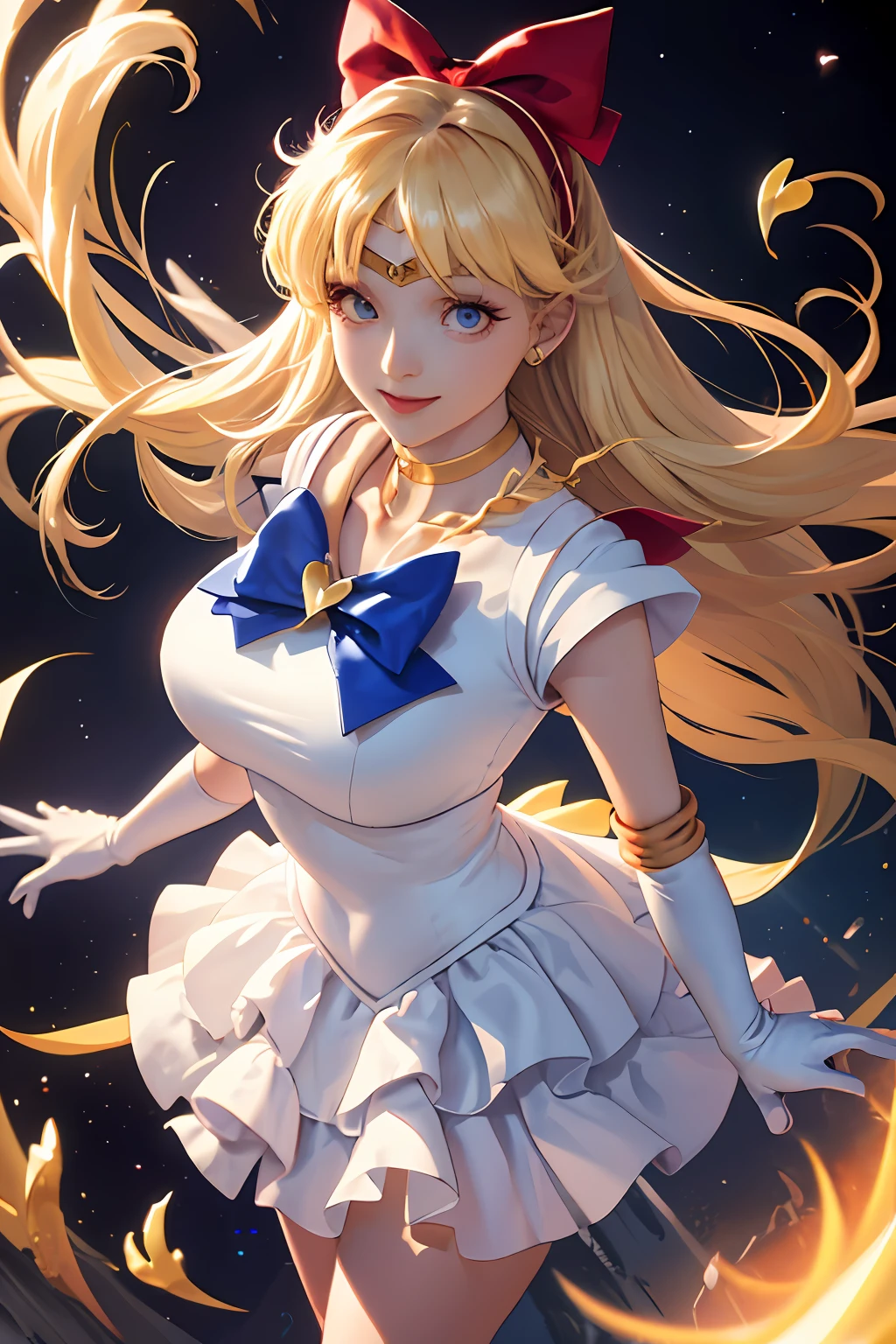 (MasterPiece,best best quality;1.3),Extremely Detailed CG,Ultra-Detailed,1girle,solo,Sorrisos,looking at the viewers,Stylish Ungle,long blond hair,blueeyes,
SV1,Sailor Senshi Uniform,Orange skirt,Elbow Gloves,headpieces,ORANGE SAILOR COLLAR,red bow,Orange necklace,up of white gloves,jewellery,Seen from above,
dynamicpose, Face Focus, Venus, tornado, Abstract Background, Heartstorm, Hart beam, Heart bubbles, Heart bath, Halt Star, Heart flower, Heart lamp, The world of the heart, Heart background, galaxy background, Heart weapons, Heart aura,