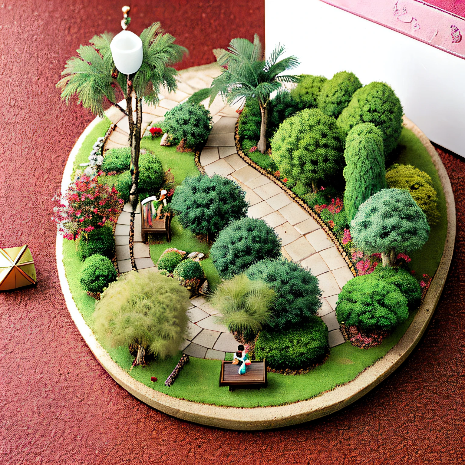 Miniature bonsai landscape with dolls above --auto