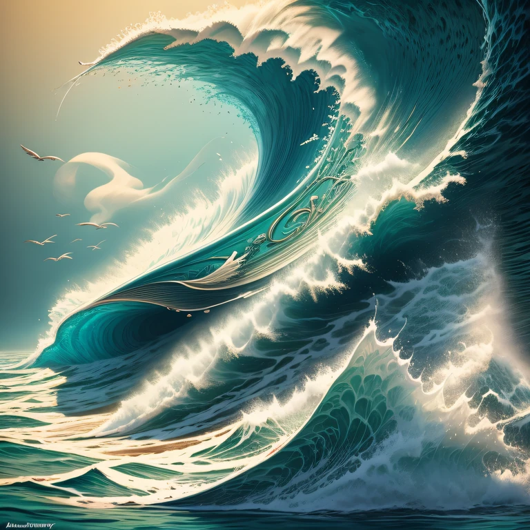 a close up of a letter with a wave in the middle, the letter a, by Adam Marczyński, illustrated logo, an ocean, by Alexander Scott, by Aleksander Gierymski, by Adam Szentpétery, by Alexander Johnston, letter a, by Aleksander Orłowski, by Alexander Robertson --auto