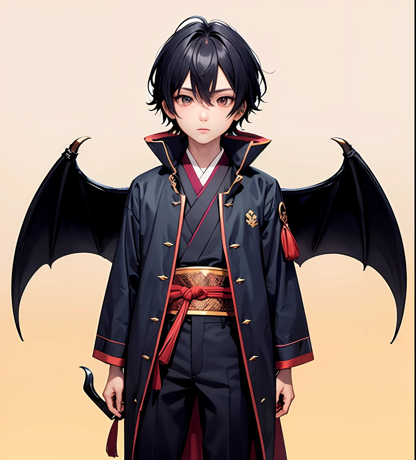 a close up of a person with a bat on their shoulder, handsome japanese demon boy, demon boy, Anime Moe Art Style, anime boy, flat anime style, anime style character, demon slayer rui fanart, with cape, made with anime painter studio, in an anime style, anime-style, anime character, inspired by Okumura Masanobu, anime-style