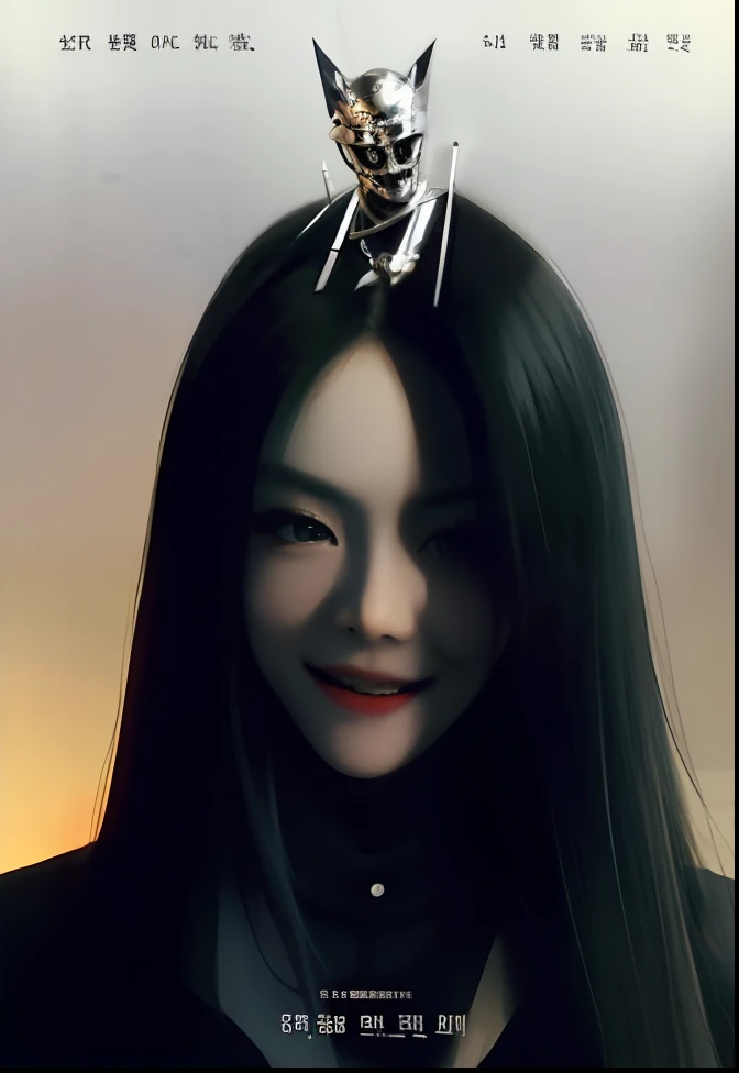 filmic《Ghost of the Sun》The poster, character poster, iu lee ji-eun as a super villain, bad smiles,Spooky crazy laughter,beatiful face,Photograph Portrait, movie promo image