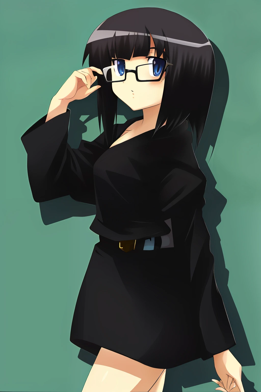 Black short hair glasses anime