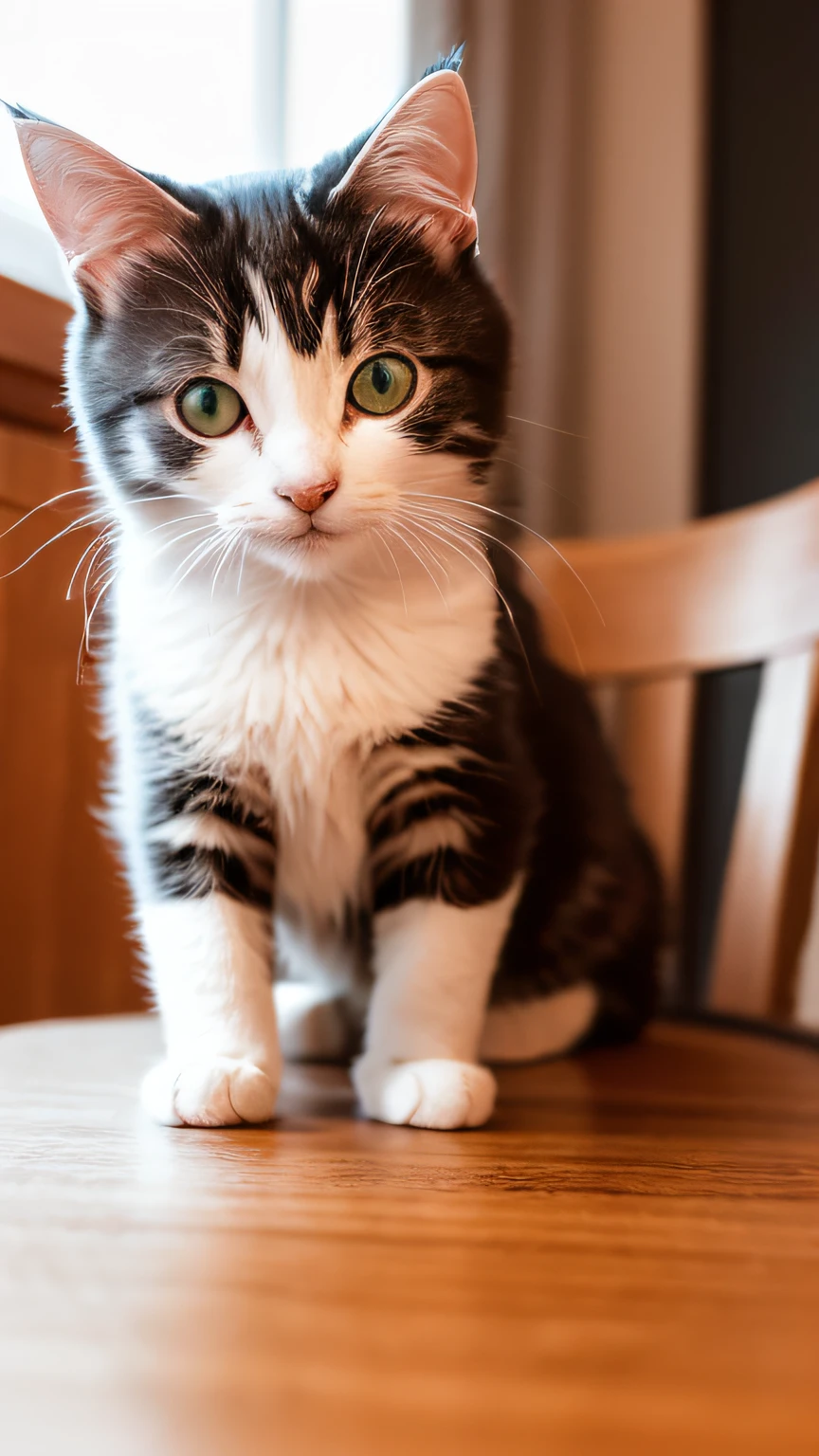 thecat、Small Himalayan、Delicate and clear 8K professional photos、Showing up on the table、Putting out the front paws、Sunlight and light leaks in the house、In a cute and stylish teacup、reality、stuffed toys、Photos of masterpieces characterized by round pupils