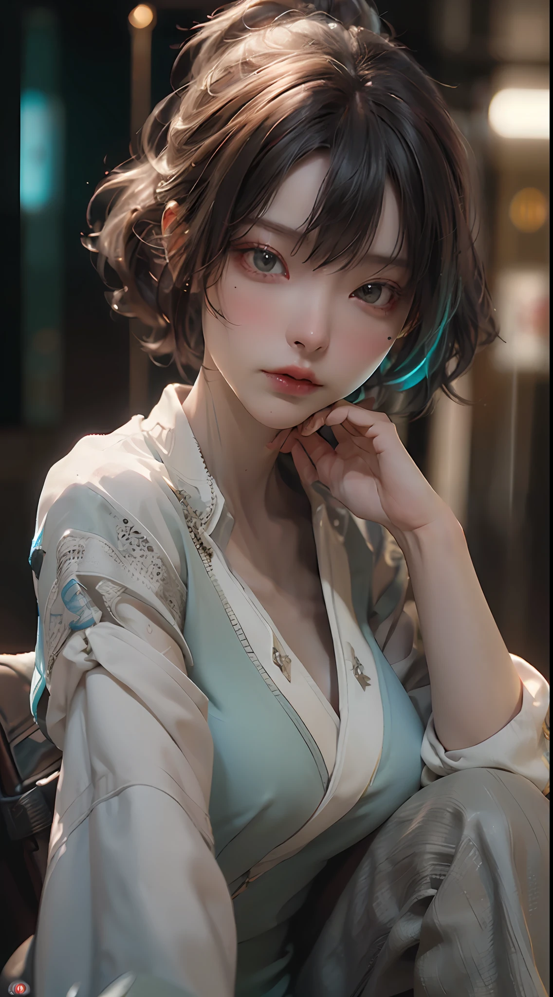 ((best qality)), ((MasterPiece)), (Detail:1.4), 3D, A beautiful cyberpunk female image,HDR（high dynamic range）,RayTrace,NVIDIA RTX,Super-Resolution,Unreal 5,Subsurface scattering、pbr texturing、postprocessing、Anisotropic Filtering、depth offield、Maximum Clarity and Clarity、Many-Layer Textures、Albedo and Specular map、Surface coloring、Accurate simulation of light-material interactions、Perfect Scale、Octane Render、Two-colored light、large aperture、low ISO、white balance、Rule of Thirds、8K RAW、