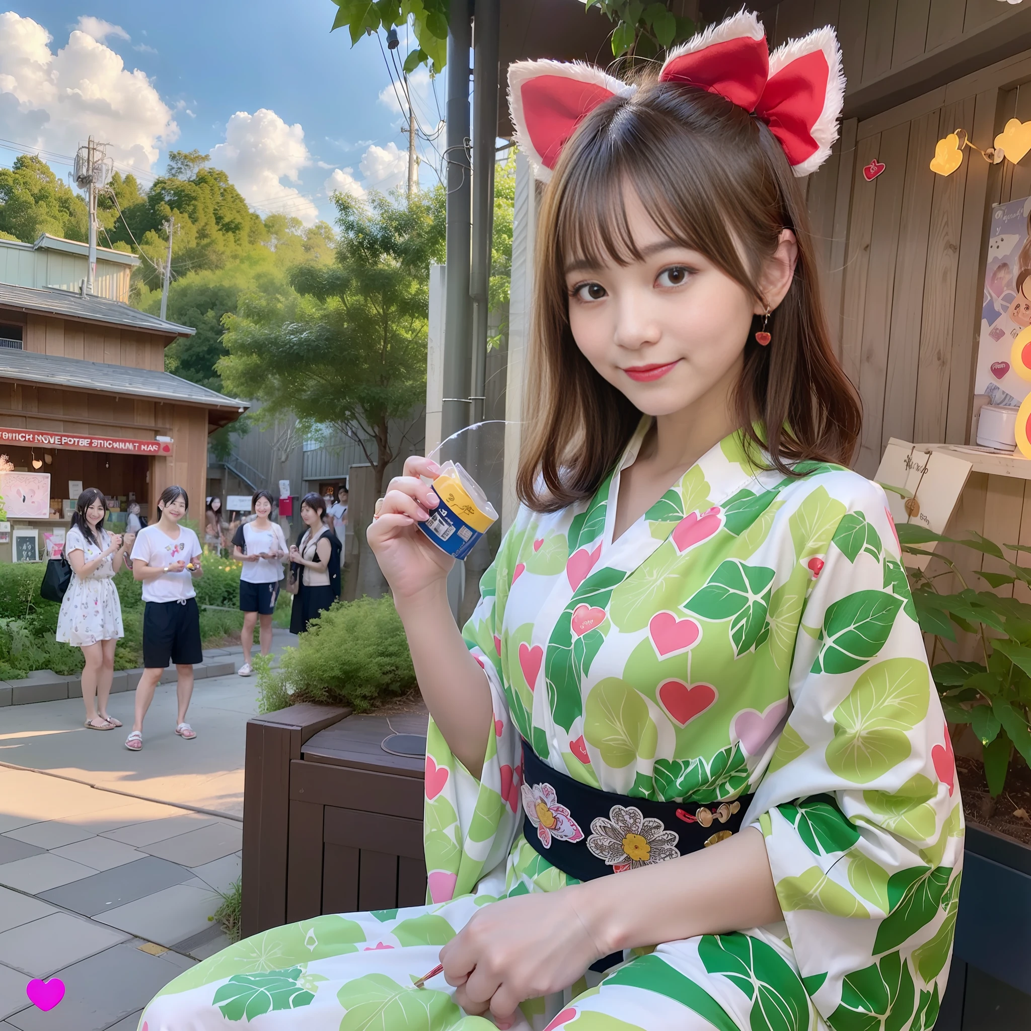 (summer festival:1.3+festival:1.2+Forest Festival:0.9),Forest Animals,(Anthropomorphic animals),(Cute Animals),(Everyone smiles),(firework,Comedy,stalls),shaved ice,(swimsuits,yukata),(Dreamland),(Beautiful sky),(Gentle breeze),(Lots of greenery),(Fewer people:0.8),(gig:"+Heart Stamp+":1.3+music:1.1+Hanamaki:1.3)、Live action、