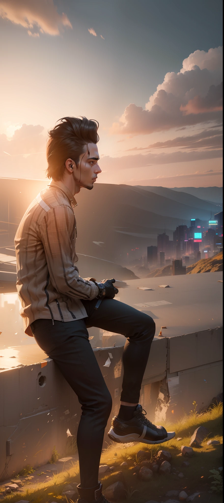 Change background, portrait, good-looking dress,8k realistic , cyberpunk handsomeboy