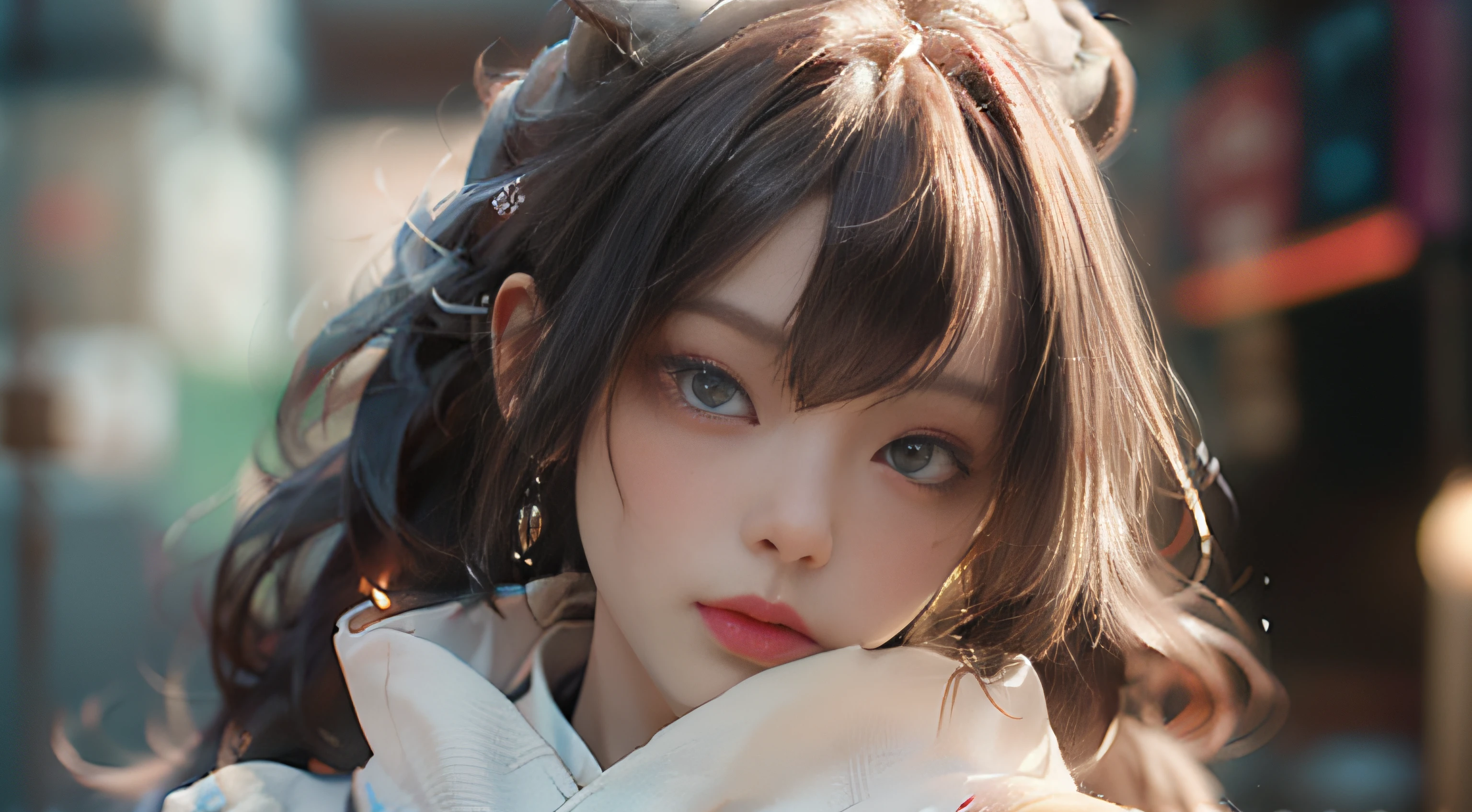 ((best best quality)), ((MasterPiece)), (Detail:1.4), 3D, A beautiful cyberpunk female image,HDR(high dynamic range),RayTrace,nvidia rtx,The ultra-Resolution,Unreal 5,Subsurface scattering、pbr texturing、postprocessing、Anisotropic Filtering、depth offield、Maximum Clarity and Clarity、Many-Layer Textures、Albedo and Specular map、Surface coloring、Mitsu-Accurate simulation of material interactions、Perfect Scale、octanerendering、Two-colored light、large aperture、low ISO、white balance、Rule of Thirds、8K RAW、beautiful bright pupils,flowing robe,Fine pupils,Detailed face and eyes,Long Lashes,Blushlush,voluminous hair,Tender red lips
