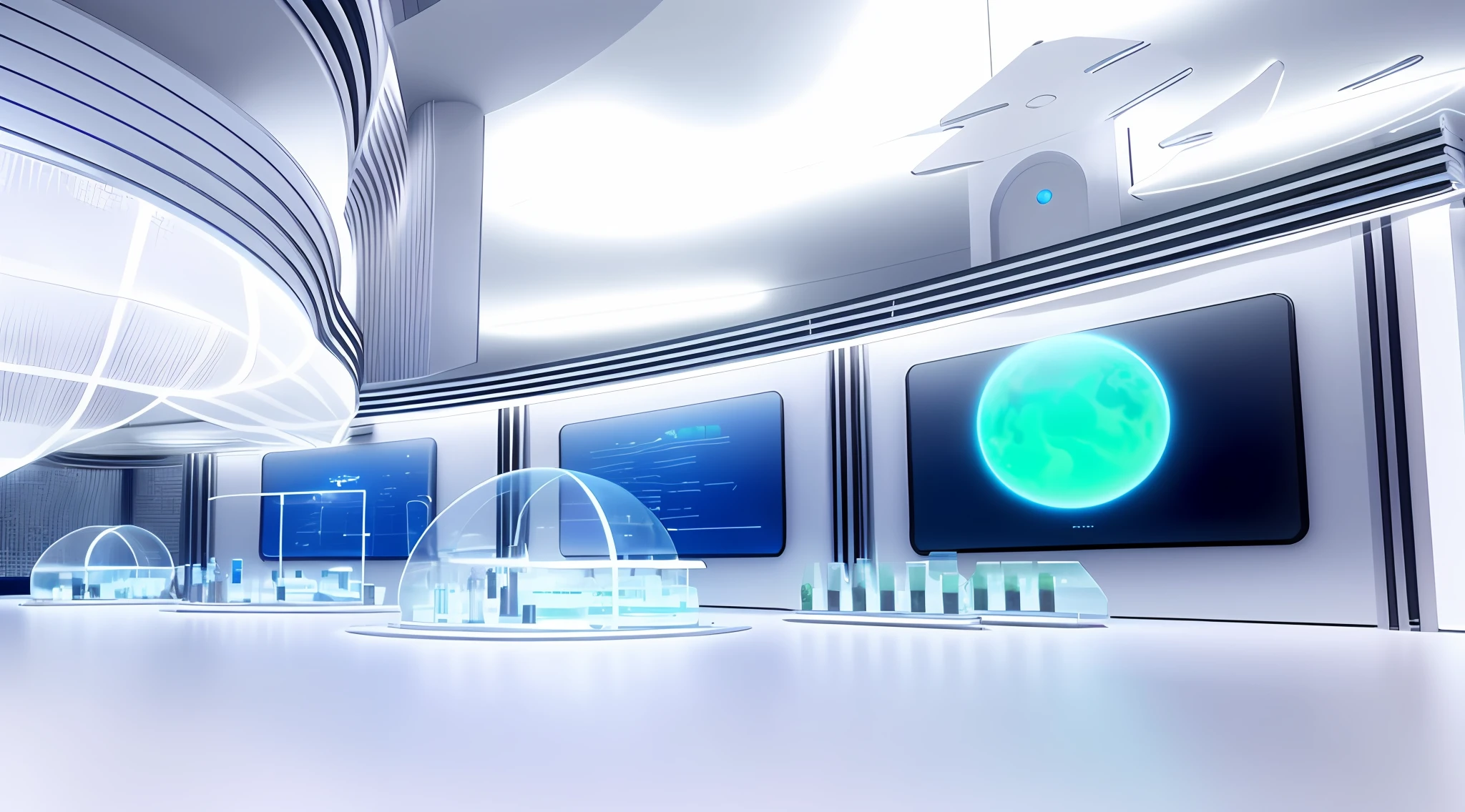 there are many screens on the wall in a futuristic room, futuristic laboratory, futuristic scientific laboratory, in futuristic laboratory room, futuristic room, futuristic background, futuristic chemistry lab, futuristic government chambers, futuristic hall, futuristic room background, futuristic production facility, futuristic environment, futuristic interior, sci - fi interior, futuristic space port, futuristic space station, futuristic atmosphere