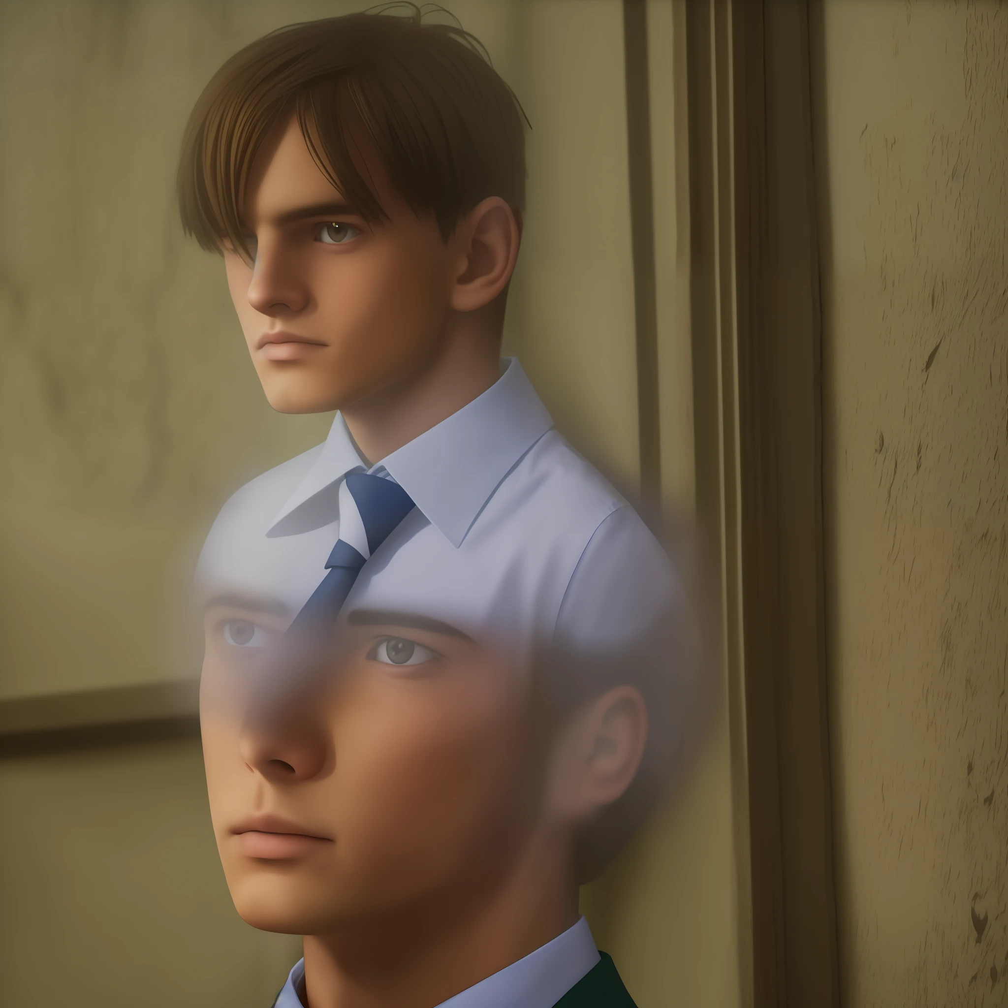 The light shines on the handsome teenager in the school uniform