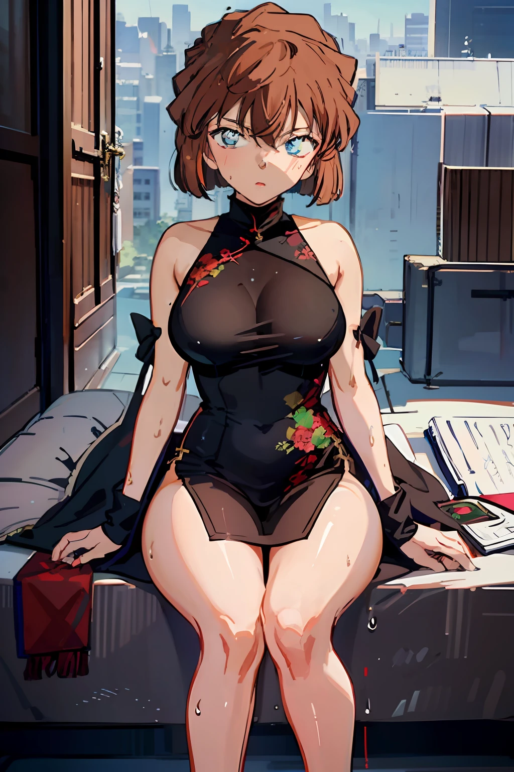 Ai Haibara、Chinese dress、FULLBODY， thickthighs、smooth、Wet Skin、lighting like a movie, smooth、