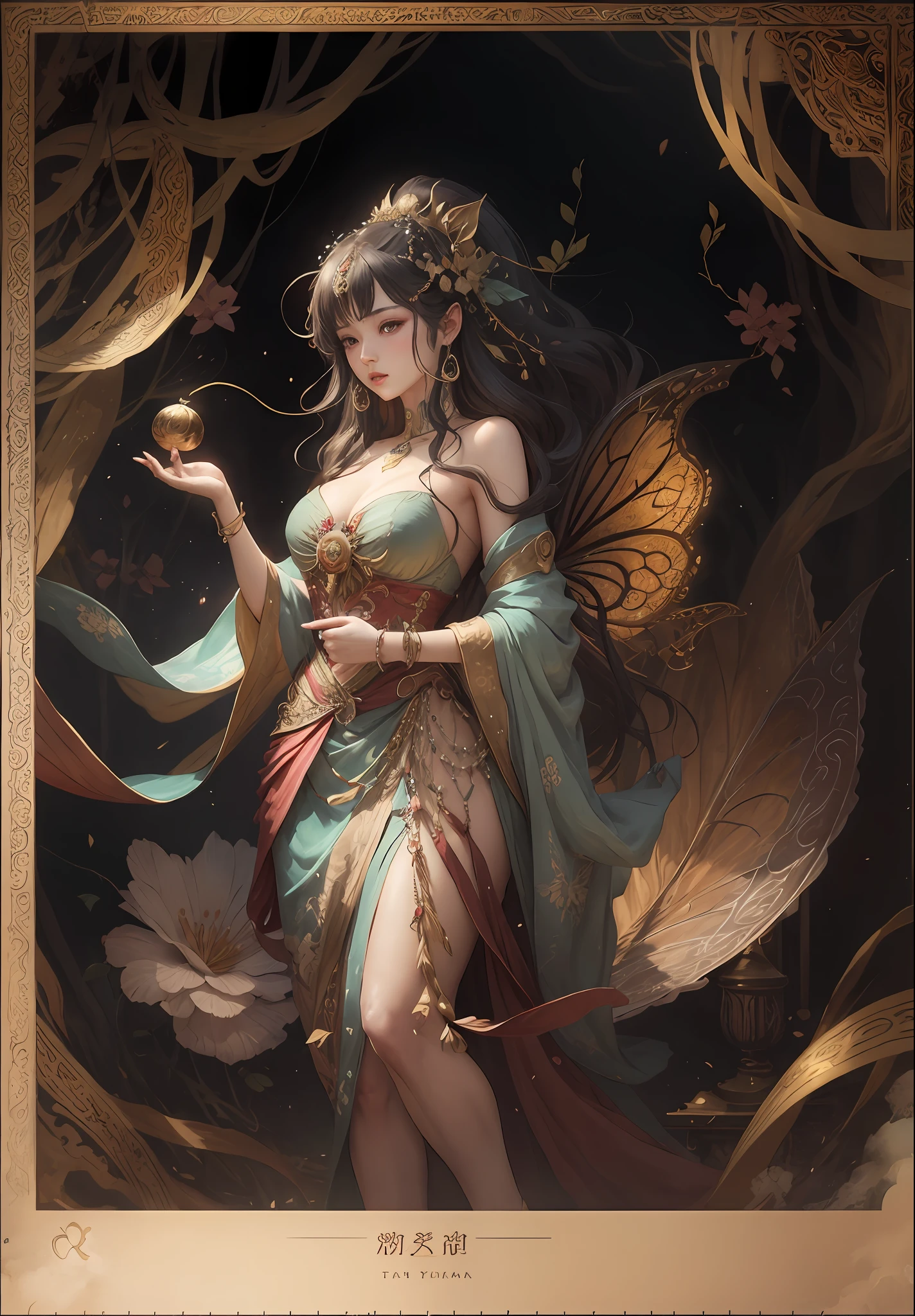 A woman, an oriental mythological figure, fairy, mythical, beautifully dressed