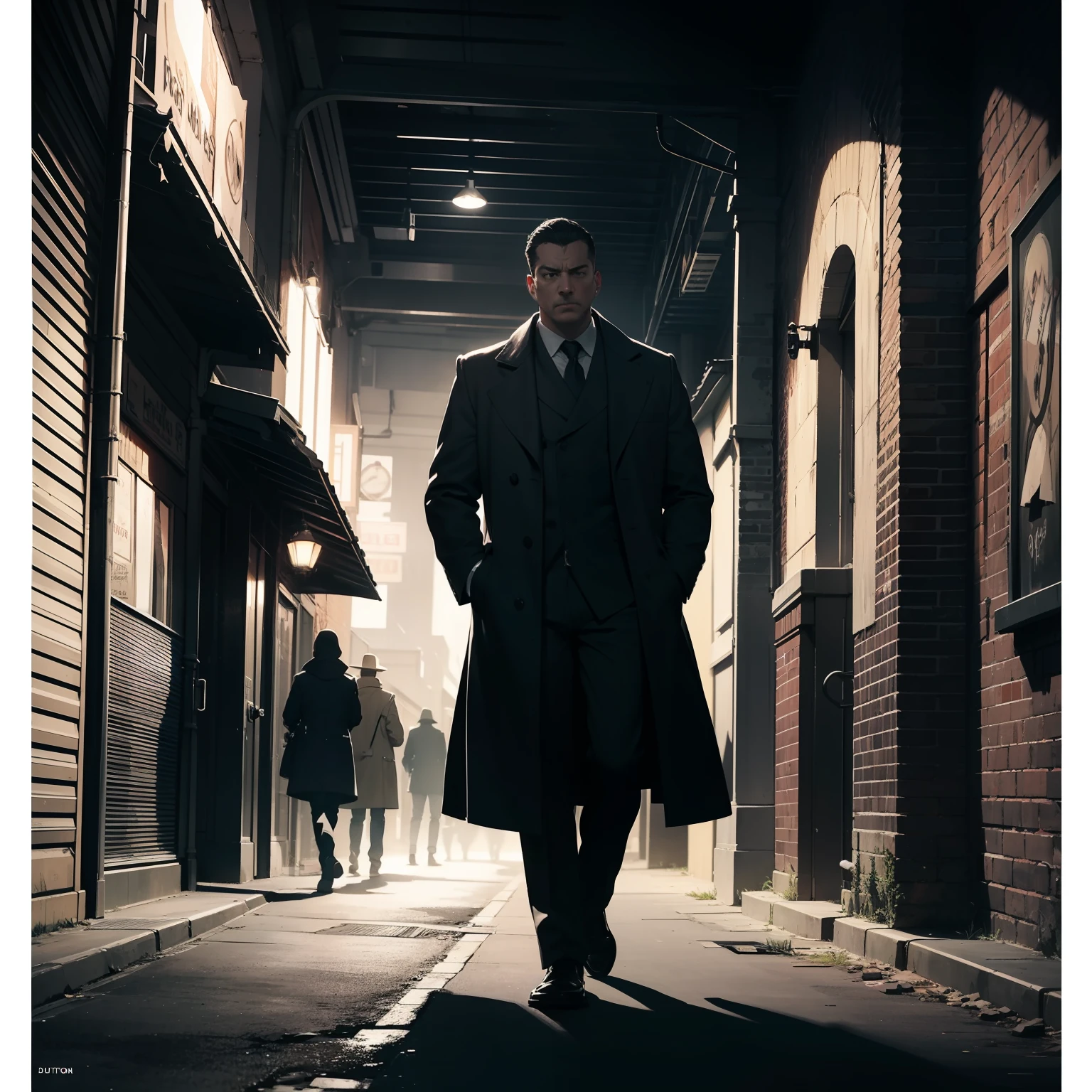 (masterpiece, best quality: 1.2), detailed face, (soft colors: 1.2, dark studio, edge lighting, duotone lighting, dim, low key, ), 1930s \(style\), poster for a  detective movie ,(noirosphere:1), gloomy atmosphere, accented black colors, 1930s (/style/), detectives put on their coats and go out in the cold night wind, ready to follow clues wherever they go, popular on ArtStation, Popular on CGSociety, midjourney and greg rutkowski&#39;s intricate, high-detailed, dramatic, realistic drawing art, --auto