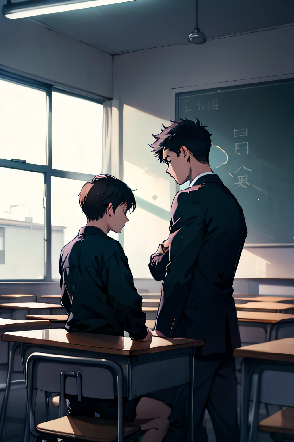 Classrooms，The boy looked at the girl