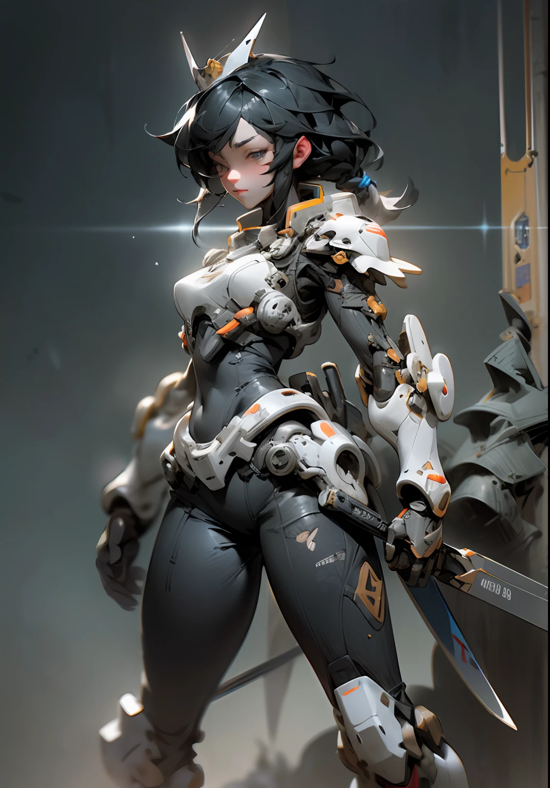 ((fbest quality)), ((Masterpiece)), (Very Detail: 1.3), 3D, Icaru valkirie-mecha, Beautiful cyberpunk woman wearing crown, with master chef style armor, sci-fi technology, HDR (high dynamic range), raytraced, nvidia RTX, Ultra Resolution, unreal 5, subsurface scatter, pbr texturing, post-processing, anisotropic filtering, depth offield、, Maximum sharpness and sharpness, multi-layer texture, specular and albedo mapping, Surface coloring, accurate simulation of light-material interactions, perfect proportions, octanerendering, two-tone lighting, low ISO, white balance, Rule of Thirds, large aperture, 8K RAW, high efficiency subpixels, Subpixel Convolution, Light particles, light scattering, Tyndall effect, very sexy, full body, Battle posture, black hair with braids,(Ruined battlefield after the rain:1.2),raytraced,Light particles