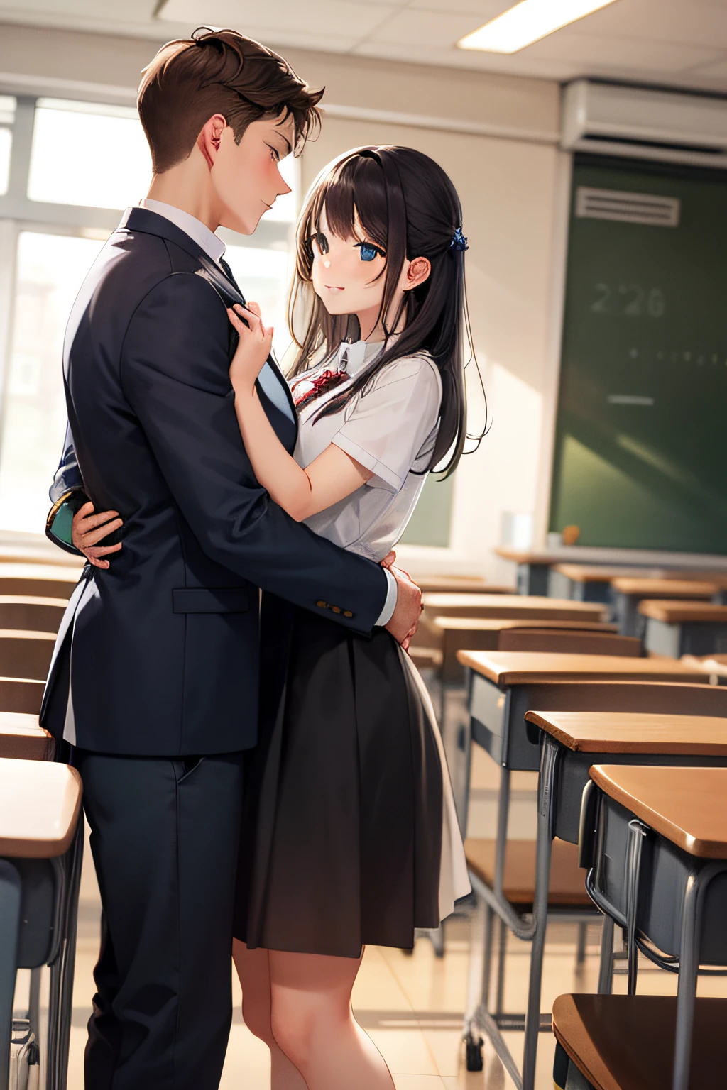 Man holding woman，Classrooms
