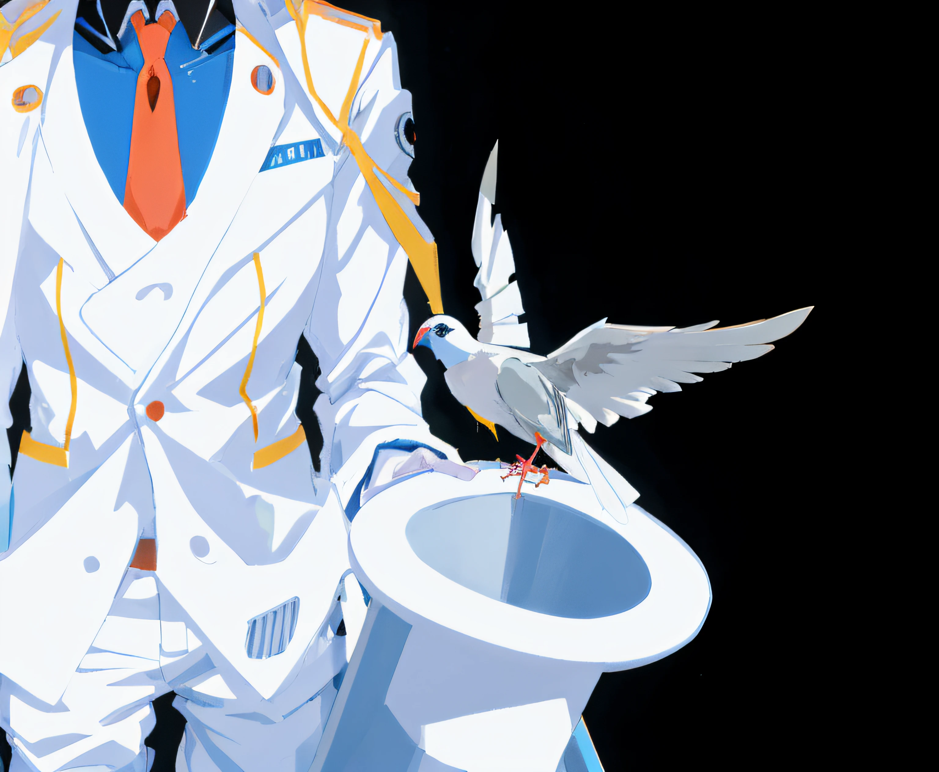 anime character with a bird perched on a hat and a bird perched on a top hat, clean detailed anime art, neon genesis evangelion fanart, shigenori soejima illustration, Detailed Key Anime Art, zerochan art, high detailed official artwork, from evangelion, full color illustration, Author：Kaneokase Kane, kill la kill illustration, detailed anime art