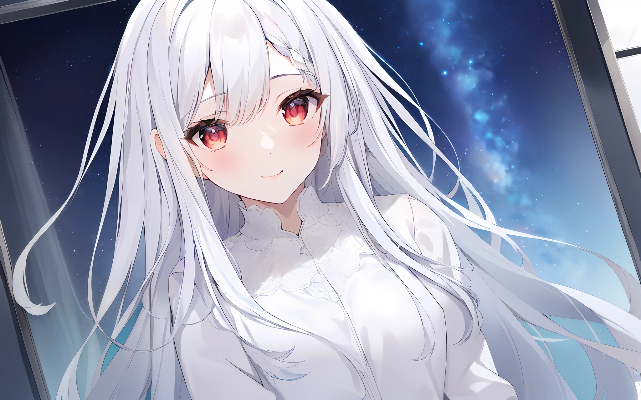 1girl, full body, denim photo, (Rembrandt), illustration, (masterpiece), (best quality), (ultra_detailed), finely detail, (Depth of field), gloves, long hair, star\ (symbol\), looking at viewer, (Silver hair:1.2), red eyes, upper body, hair ornament, :p, frills, pink shirt, smile, sleeveless, shirt, idol, symbol-shaped pupils, hands up, brags smile, sleeveless, shirt, idol, hands up, bangs, side up, arms up, skirt pulling, roaring twenties, isometric, seen from above, sky, flowers, cliffs,