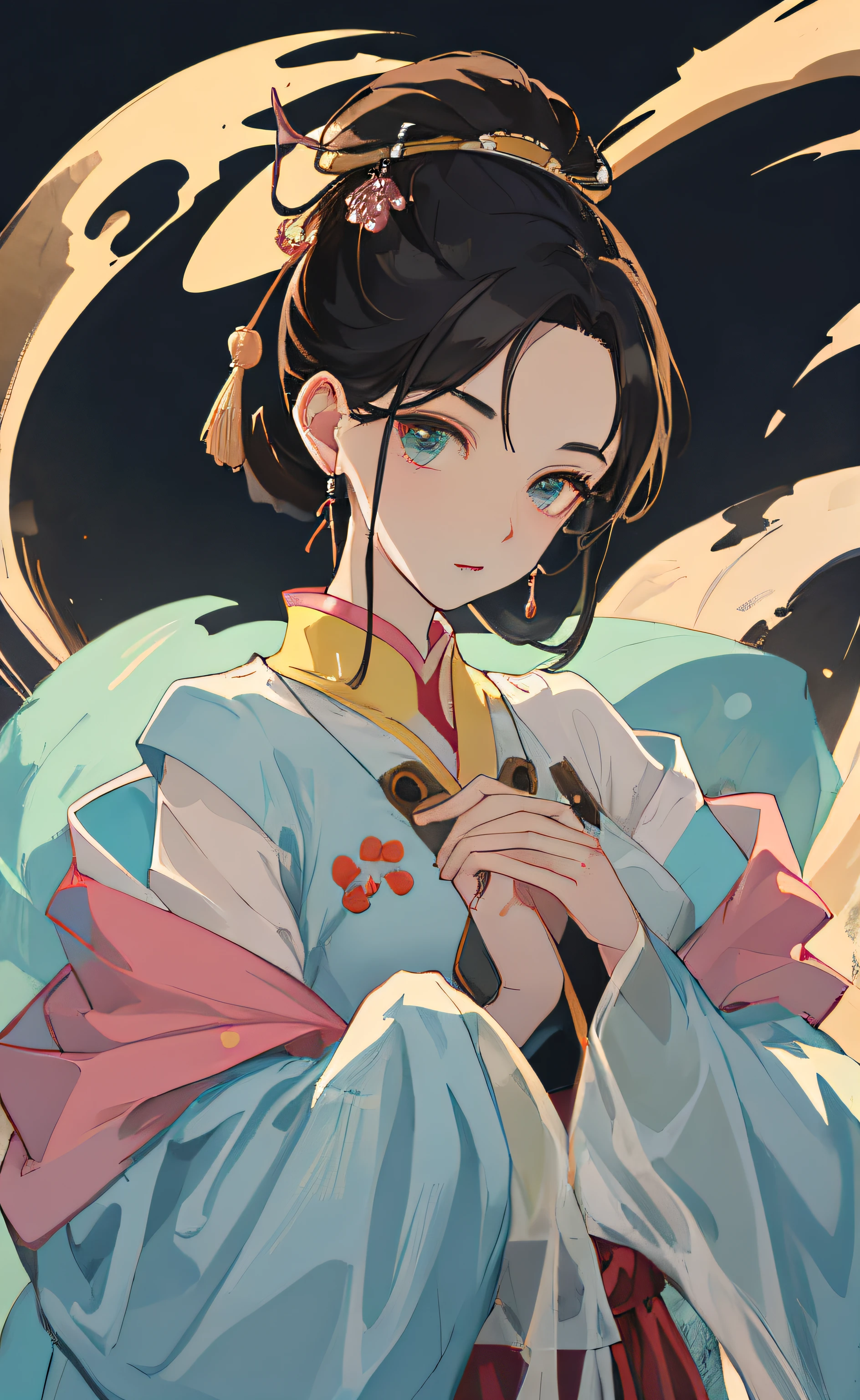 A Girl, Ancient Chinese robes, Clear face, clean white background,面带笑容 超級-細節, epic composition, super high definition, high quailty, extremely detailed, 制服 8k 壁纸, 超級-細節, 32k