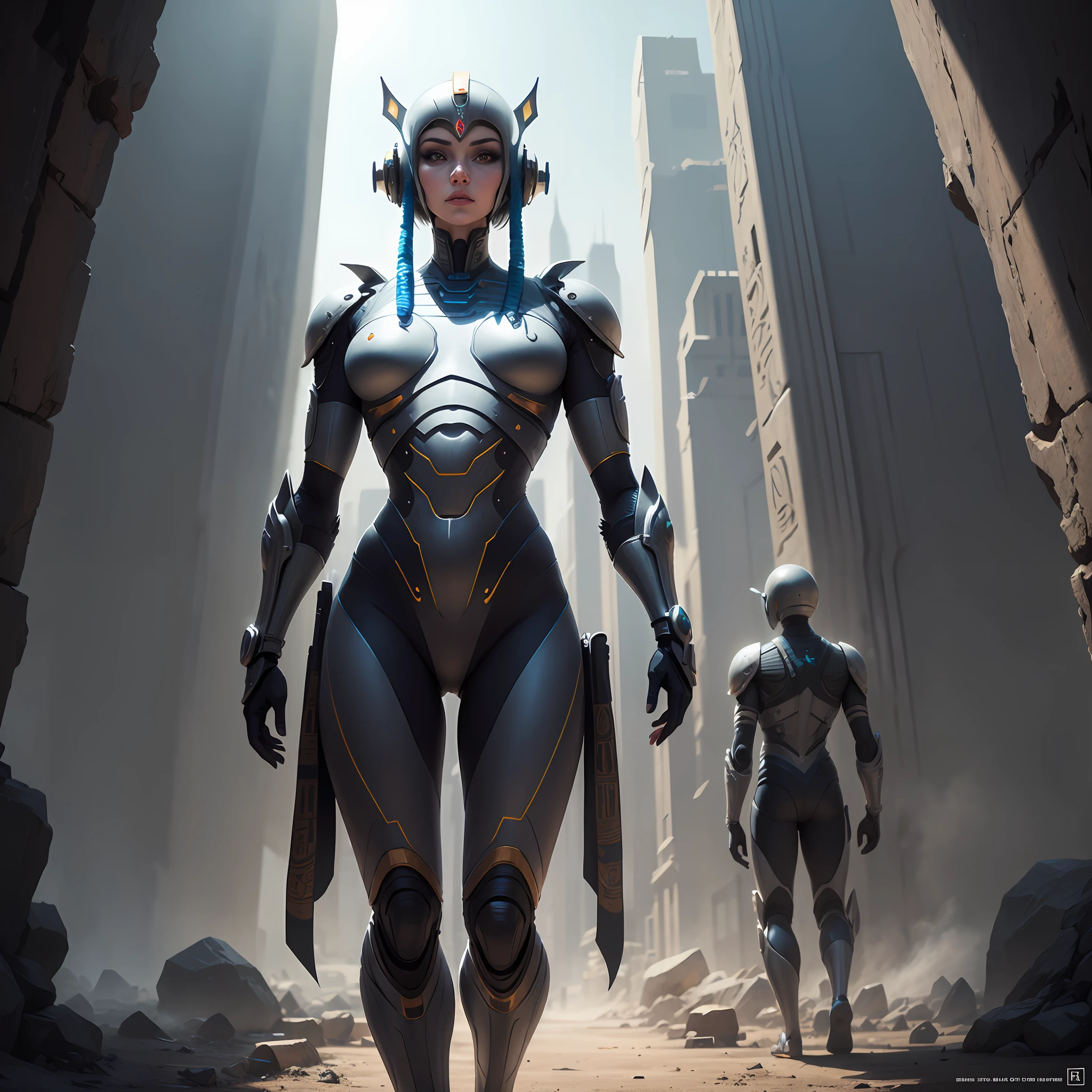 animation style art, futuristic technological aliens in ancient egypt --auto