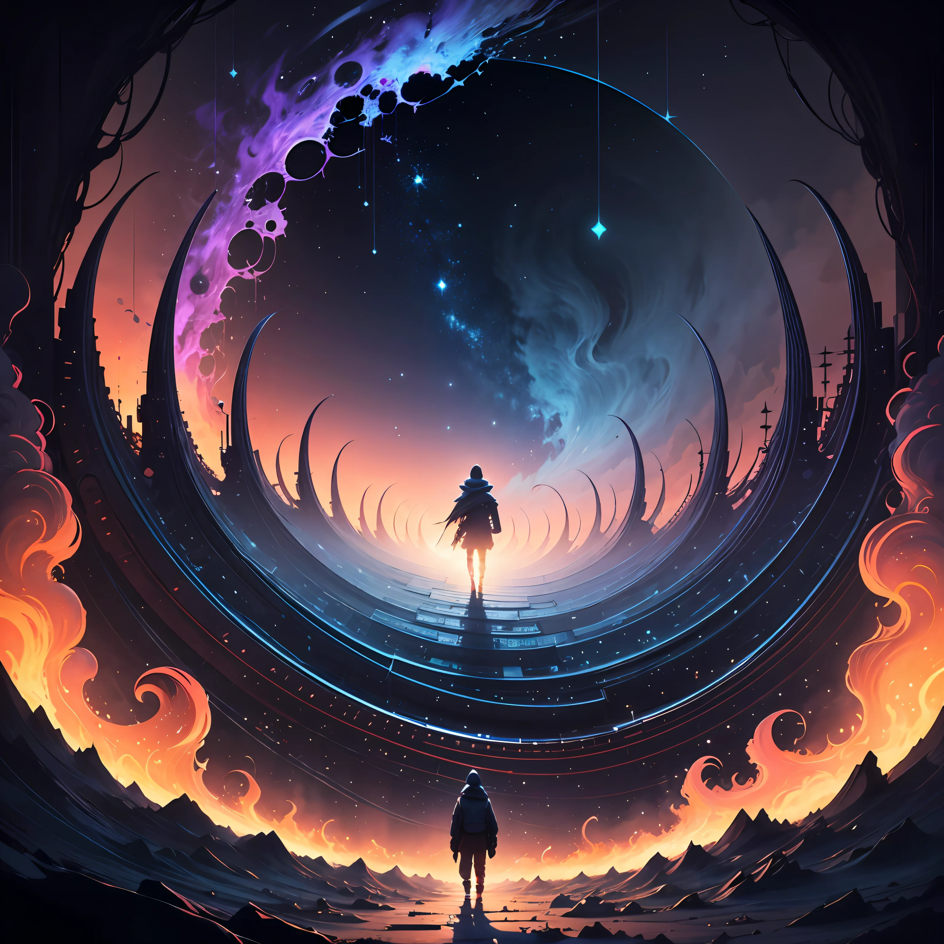 Guided by the whispered lullaby of perlin noise, a lone wanderer traverses the realms of an abstract dreamscape, finding solace in the solitude of a world that resonates with the intricate textures and patterns that mirror their very essence --auto --v 6