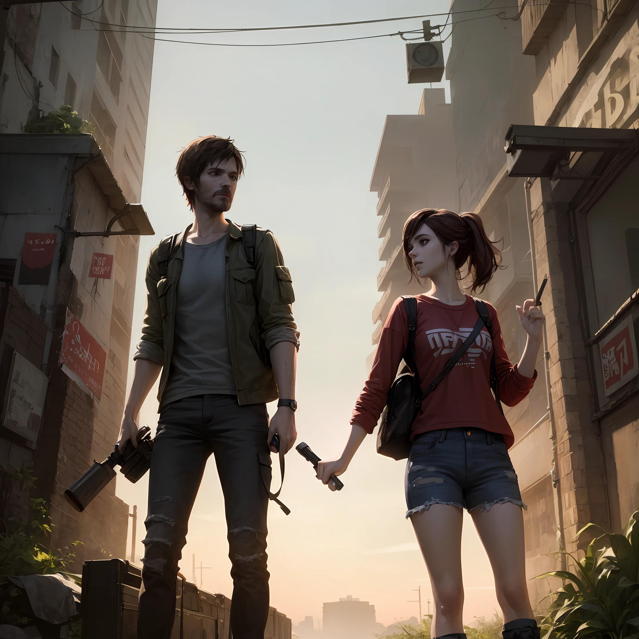 Could you please draw an anime from The Last of Us? I would like a drawing of the main characters, Ellie and Joel, at an exciting time in the story." --auto