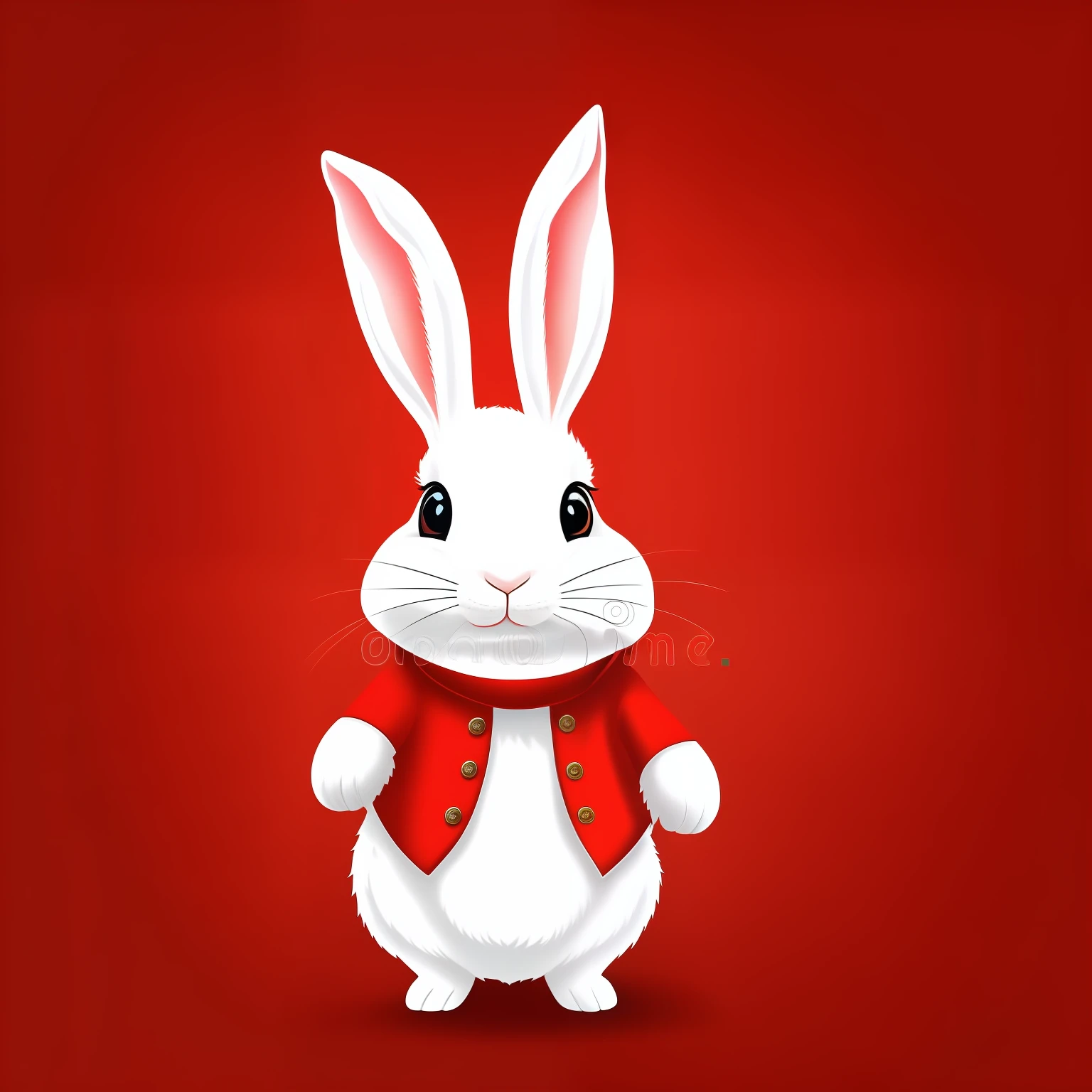 A rabbit wearing red clothes, facing forward with full body, waving hello, white background, cartoon style, HD. --auto --s2