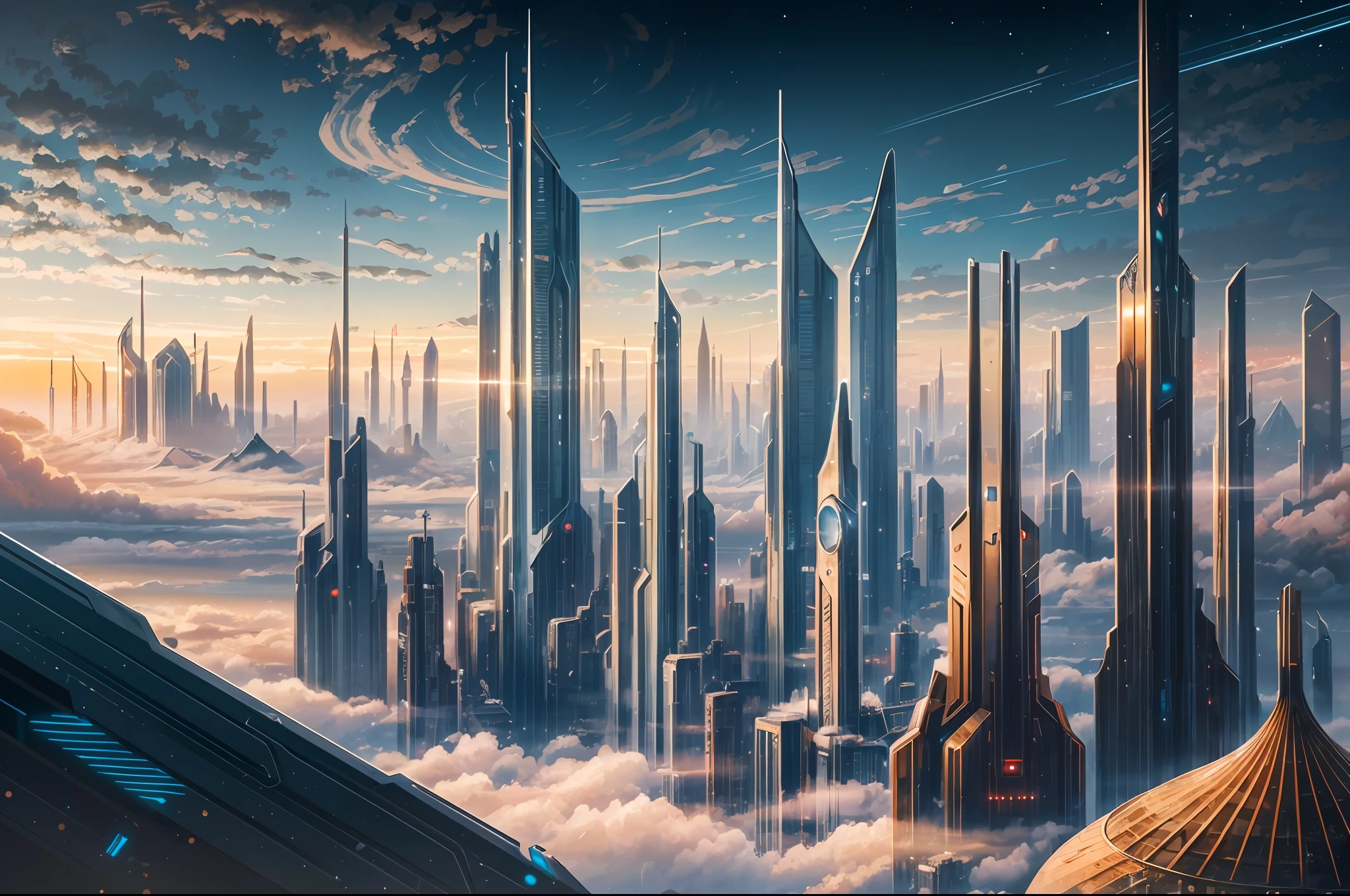science fiction art, futuristic city in the morning
