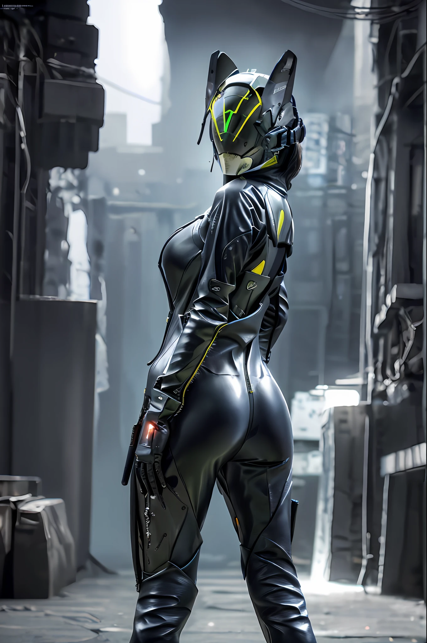 solo, Raw photo, realistic, masterpiece, best quality, high resolution, ultra detailed, offical arts, unity 8K wallpaper, offical wallpaper,  moody atmosphere, chiaroscuro, celty, 1girl,1female, helmet, bodysuit, black bodysuit, skin tight, biker clothes, animal jackal ears, bikesuit, leather, (huge breasts) , night, moonlight, gloves, (((unzipping))), innerboob, pose, a person in a cyberhelmet, white cyberhelmet, fantastic, close up, motion lines, buttom up top down,  bent over, hyper detailed, neon lights, neon colors, cyberpunk, reflections, shining, sparks,   shy and seductive posture arching her back down, tron, thron, side view,